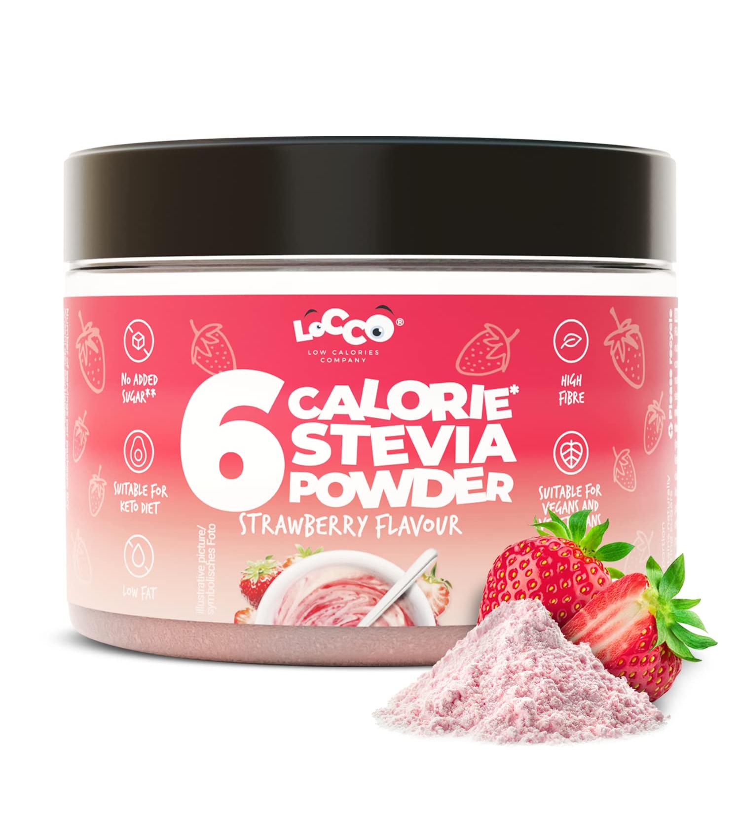 Locco Strawberry Flavour Powder 200g | Low Calorie Vegan Keto | 6 Calories, 0g Fat | Stevia Sweetened | Sugar-Free Natural Aromas | Dietary Supplement - Buy Online on SooperMarket.com