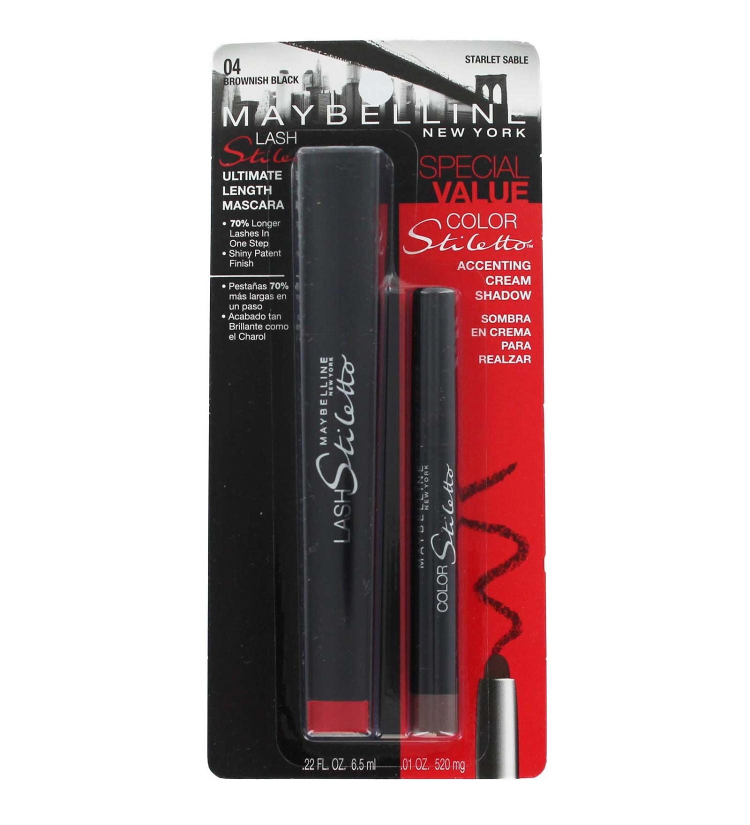 Maybelline Lash Stiletto Ultimate Length Mascara Special Value 04 Brown Black Mascara + Starlet Sable Accenting Cream Shadow