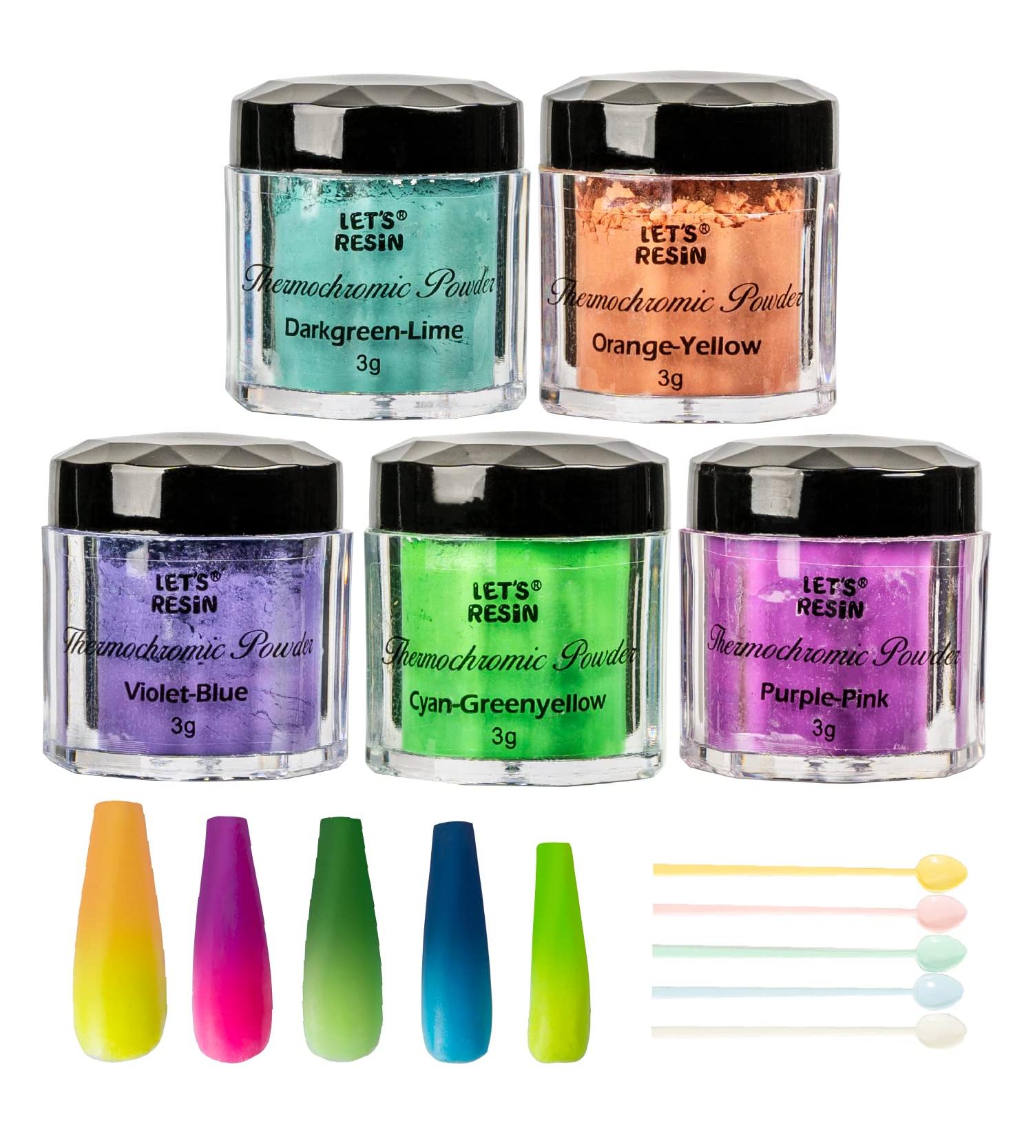 Thermochromic Pigment Powder - 5 Colors Changing at 88 F - for Nail Polish, Paint, Epoxy Resin, Fabric Art - 3g Each - Buy Online on SooperMarket.com
