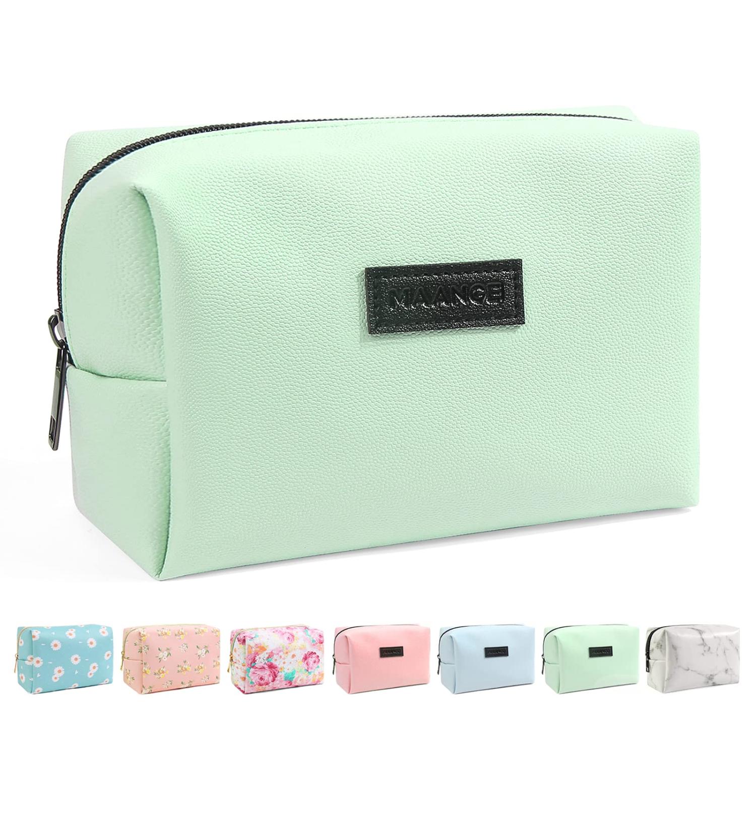 MAANGE Small Green PU Leather Makeup Bag for Women | Travel Cosmetic Pouch with Zipper | Portable & Versatile - Buy Online on SooperMarket.com