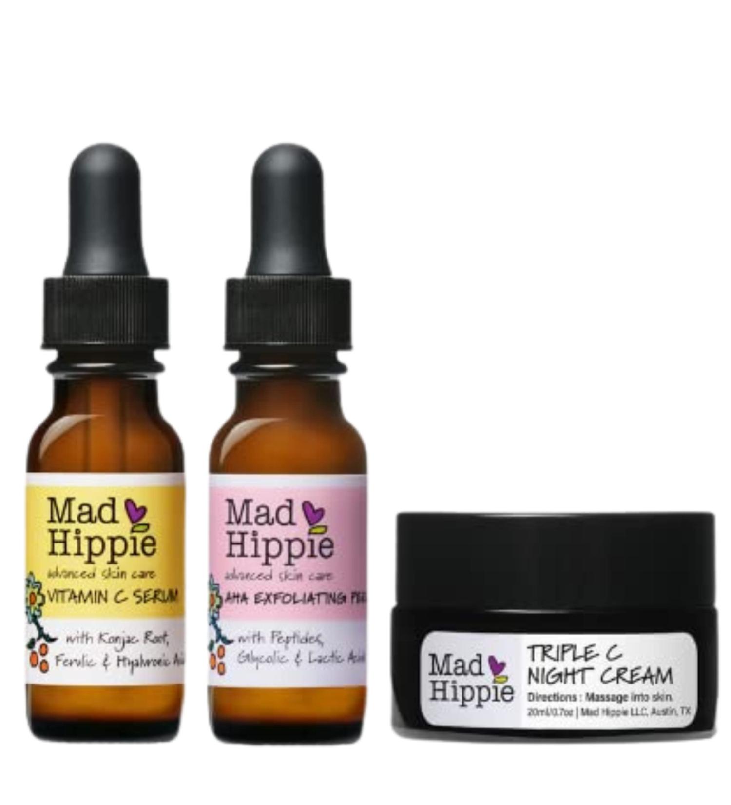 Mad Hippie Skin Brightening Kit - Daily Skincare Routine with Triple C Night Cream, AHA Exfoliating Peel, and Vitamin C Serum - Buy Online on SooperMarket.com