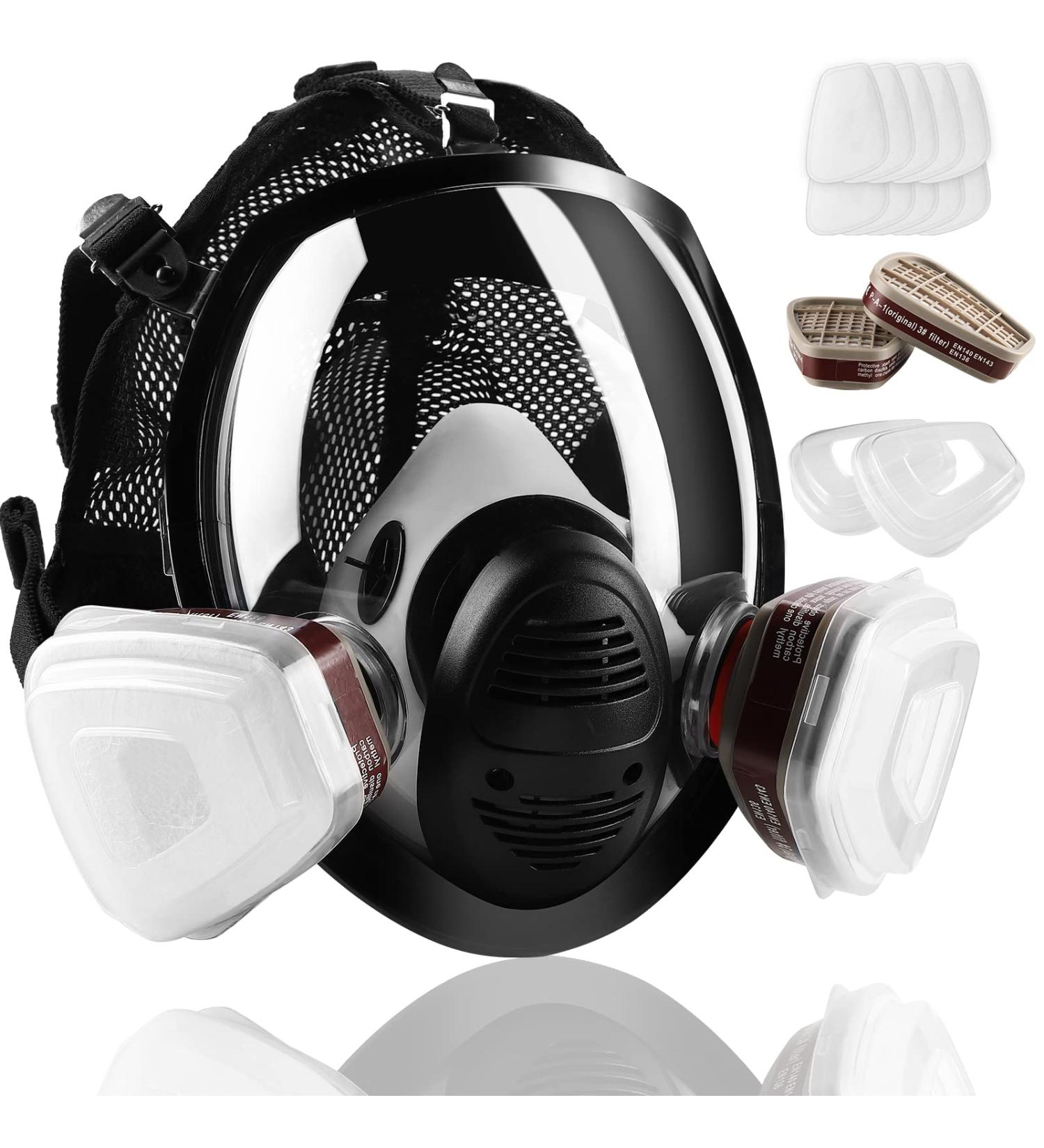 Full Face Gas Respirator mask Gas Masks Survival Nuclear and Chemical with 6001 Activated Carbon Filter Reusable Respirator Mask for Gases Dust Vapors Chemicals Fume Paint Spray Sanding - Buy Online on SooperMarket.com