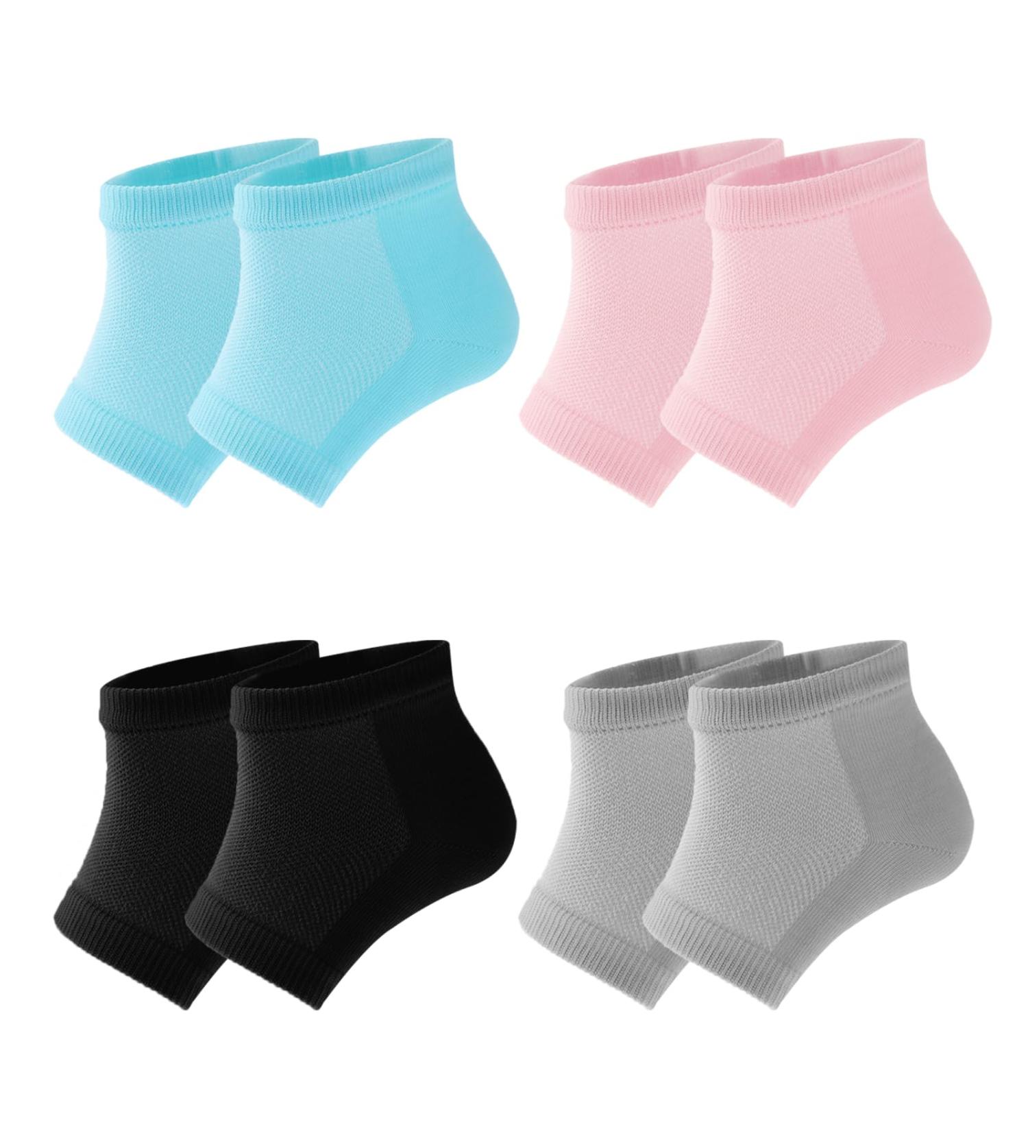 Sibba 4 Pairs Moisturizing Gel Heel Socks Cracked Heel Gel Lined Infused Toeless Spa Socks for Women Soft Cotton Silicone Ventilate Heel Sleeves Open Toe Foot Care Treatment Overnight (Multicolor) 4 Pairs Black+Pink+Gray+Green 4.0 - Buy Online on SooperMarket.com