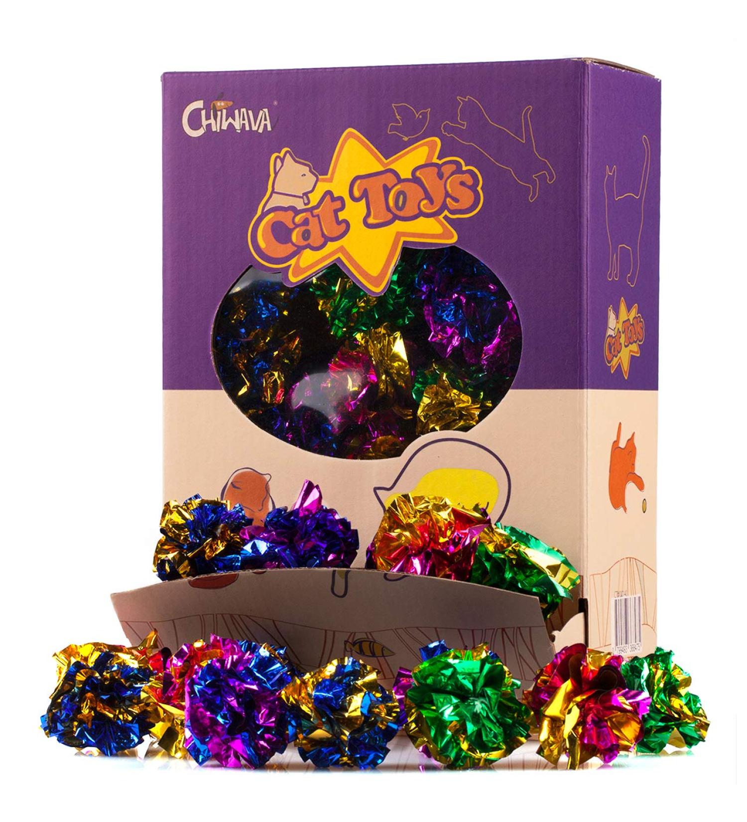 Chiwava 1.6'' Mylar Balls Cat Toy - 45PCS Assorted Color Lightweight Crinkle Ball for Kittens - Buy Online on SooperMarket.com