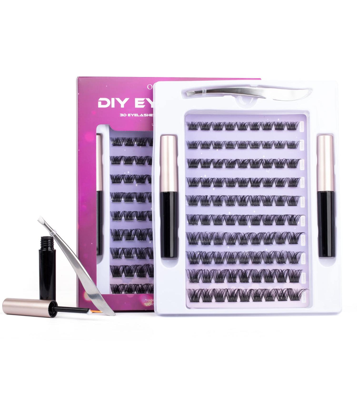 90 Clusters DIY False Eyelashes Kit - Reusable Soft Natural Russian Lashes Extensions - Clear Glue Included - 10-16mm C CC D Curl - Buy Online on SooperMarket.com