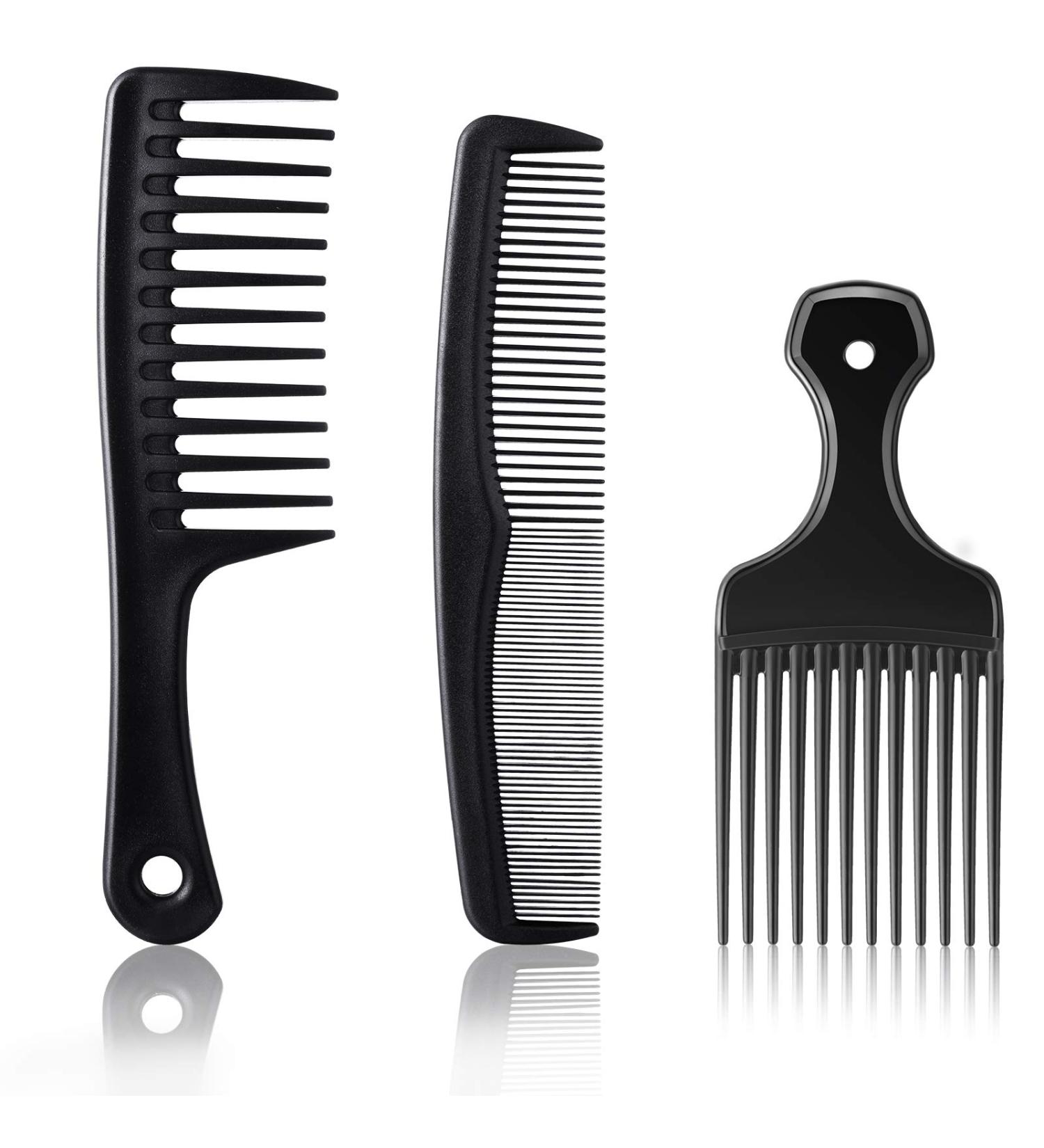 3-Piece Wide-Tooth Comb Set - Detangling Shower, Pick, & All-Purpose Combs | Anti-Static Carbon Fiber Tools for Thick, Curly, Afro Hair - Buy Online on SooperMarket.com