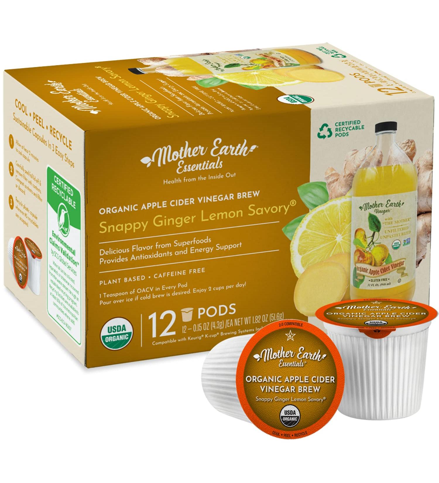 Organic Apple Cider Vinegar Superfood K-Cup Tea Pods - Ginger Lemon Savory - 12 Count - Buy Online on SooperMarket.com