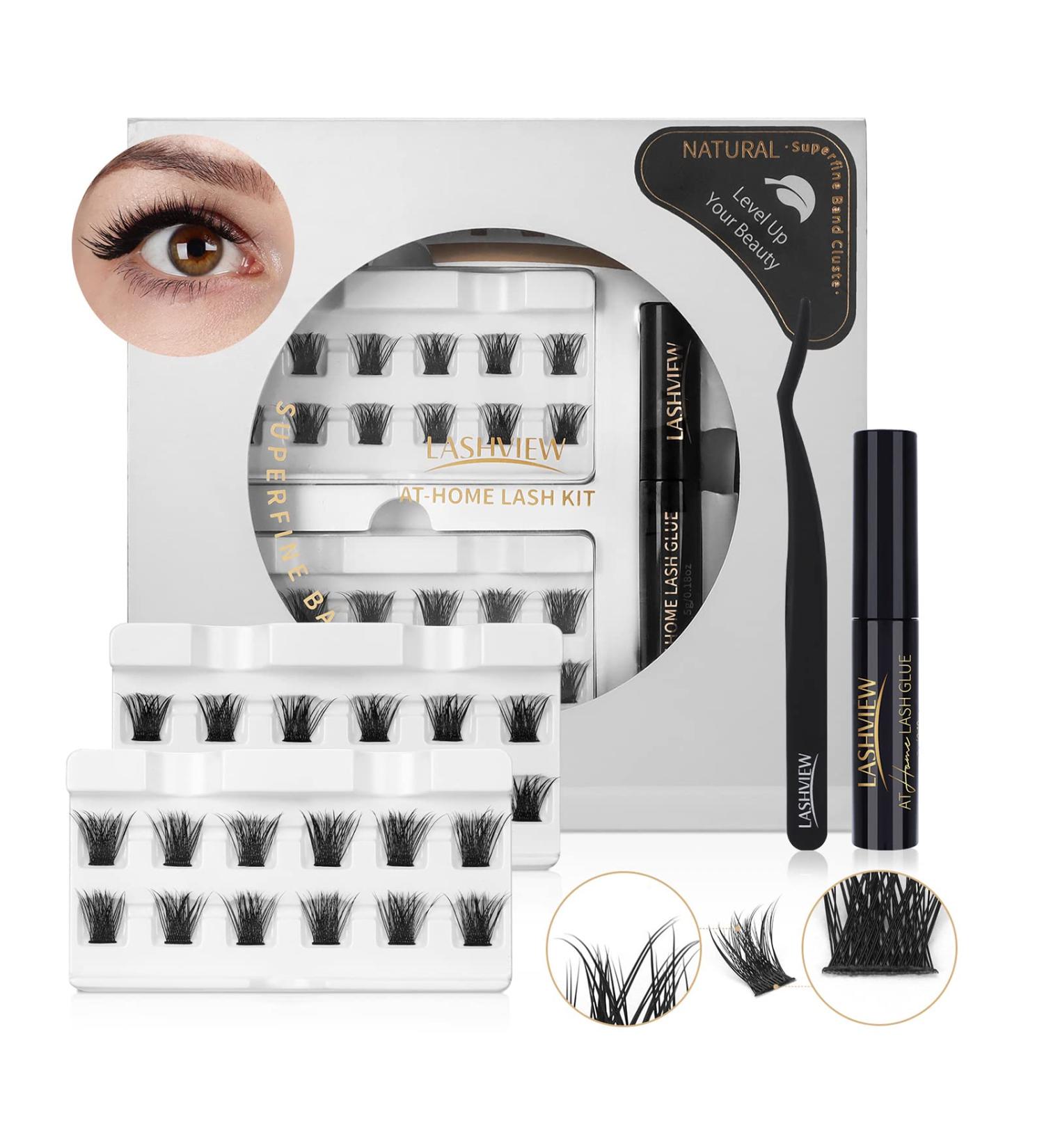 LASHVIEW DIY Eyelash Extension Kit with Cluster Lashes Glue and Tweezers - 56D#KIT 12&14mm - Buy Online on SooperMarket.com