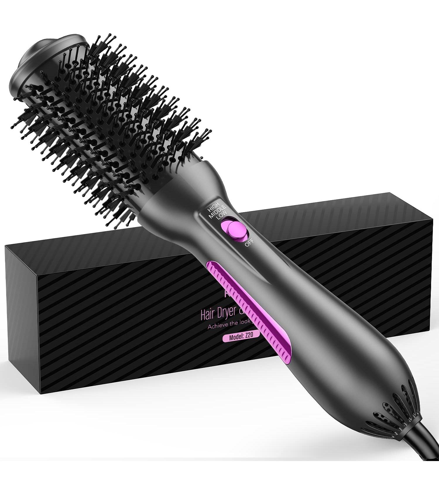 2-in-1 Hot Air Hair Dryer Brush Styler | Ceramic Titanium Barrel | Anti-Frizz | Grey-Purple - Buy Online on SooperMarket.com