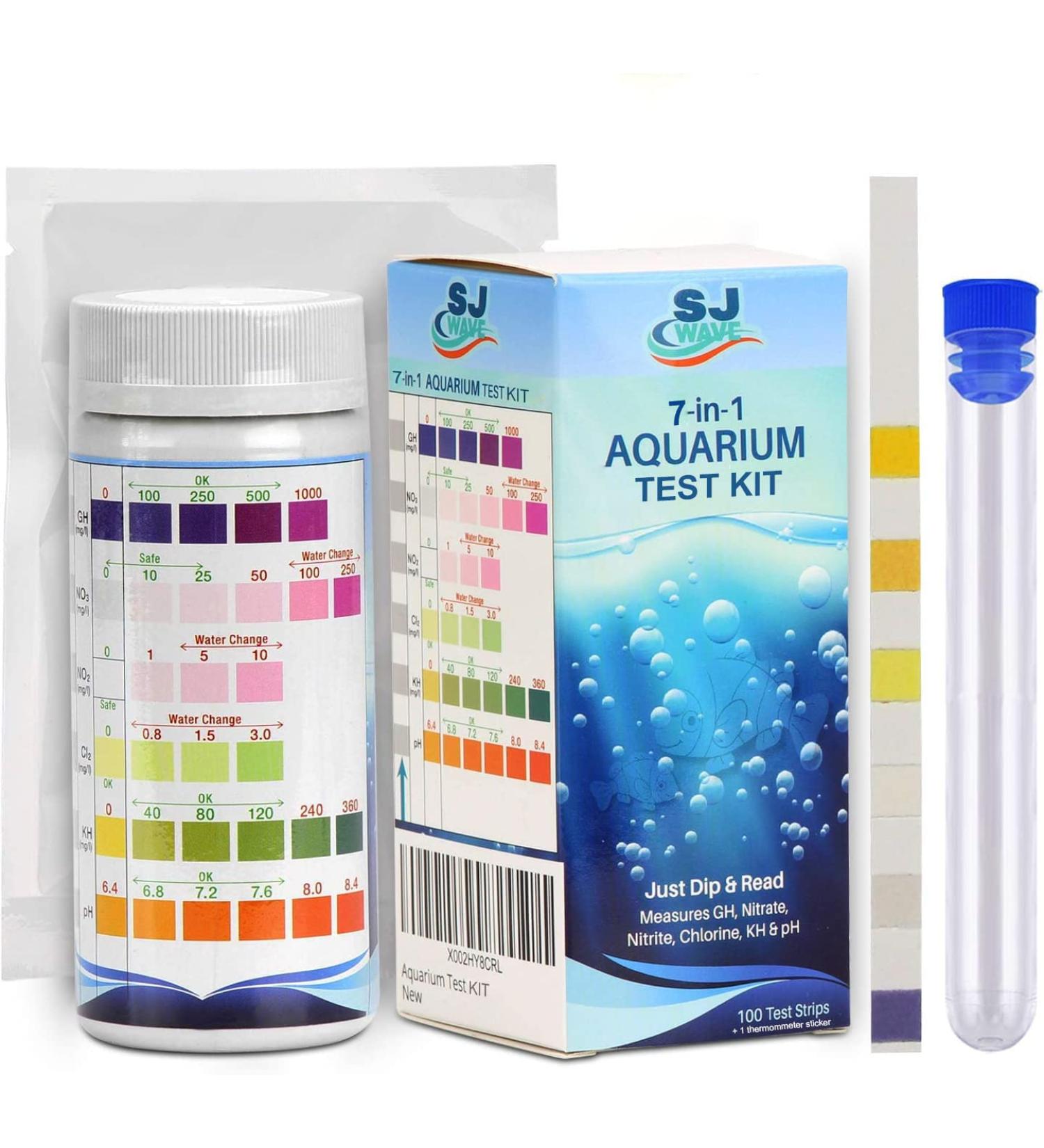 SJ WAVE 7-in-1 Aquarium Test Kit - Fast & Accurate Water Quality Testing Strips (100 Tests) | For Freshwater Aquariums & Ponds | pH, Hardness, Nitrate, Temperature Monitoring - Buy Online on SooperMarket.com