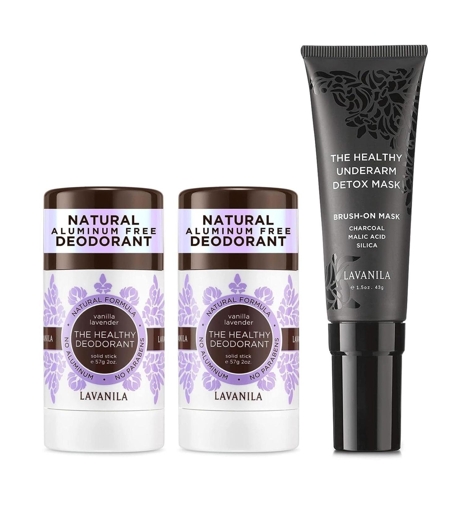 Lavanila Vanilla Lavender Aluminum Free Deodorant 2-pack + Charcoal Brush-On Underarm Detox Mask - Make the Switch to Natural Deodorant - Buy Online on SooperMarket.com