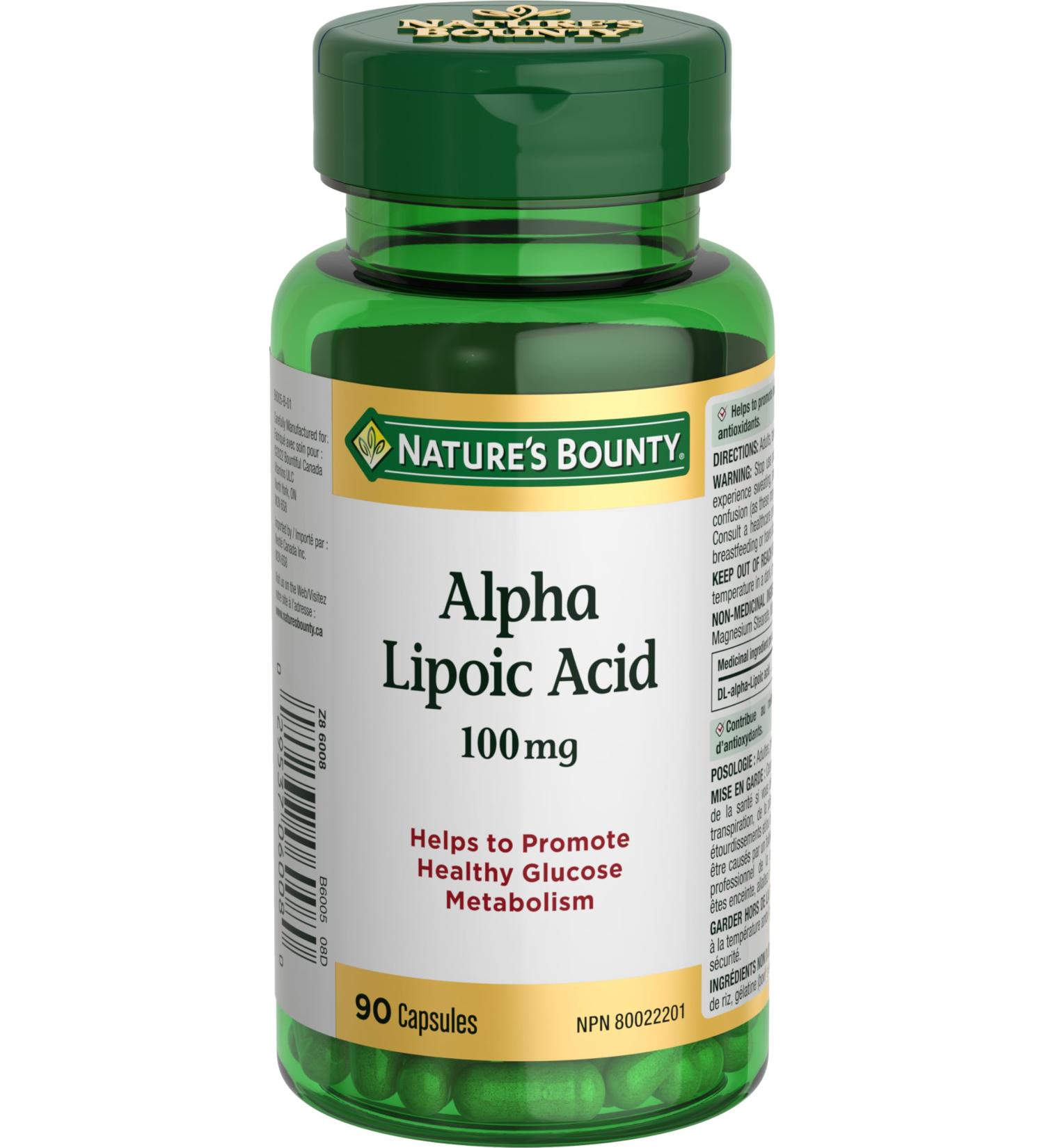 Nature's Bounty Alpha Lipoic Acid 100mg Pills Helps Fight Free Radicals in the Body 90 Capsules - Buy Online on SooperMarket.com