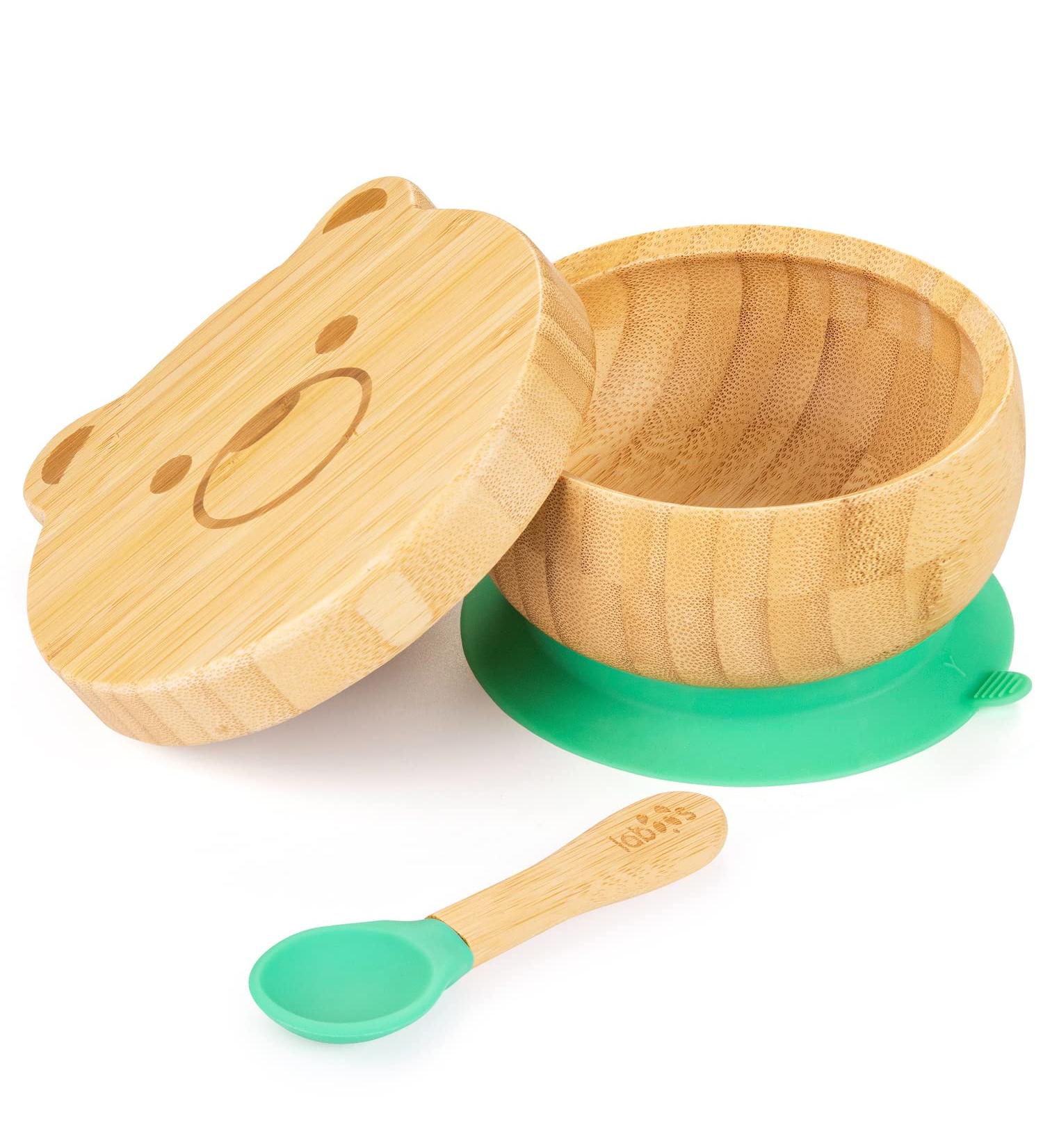 Suction Bowl Set for Babies & Toddlers | Bamboo Wood Feeding Bowl with Lid & Spoon | Stay Put Tableware for Easy Cleaning | Ideal for Weaning Journey - Buy Online on SooperMarket.com