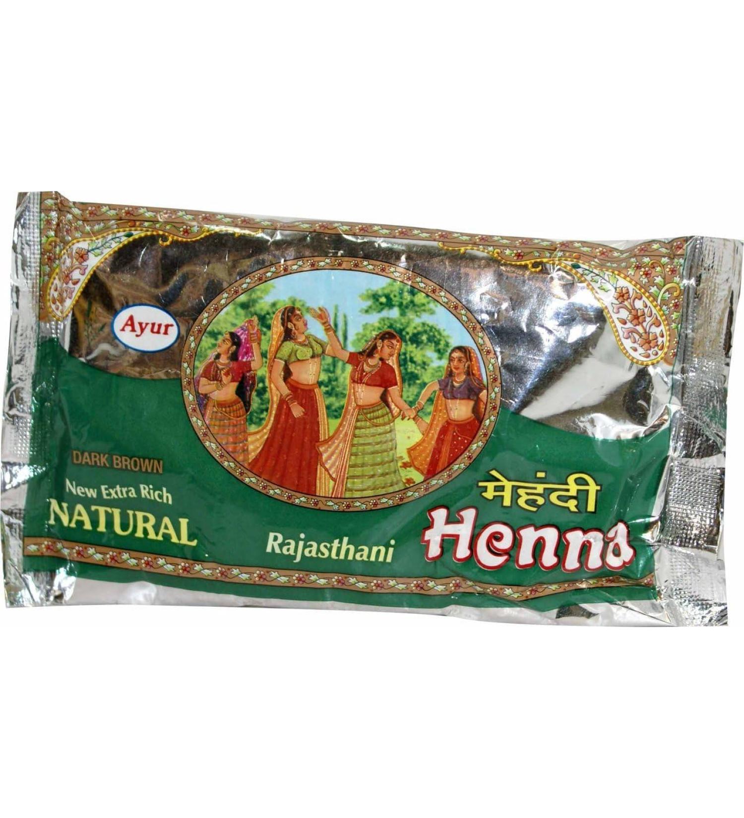 Buy Indian Ayur Henna Powder for Glossy Dark Brown Hair Color - 3.5 Oz (100g) - Natural & Chemical-Free Hair Dye - Buy Online on SooperMarket.com