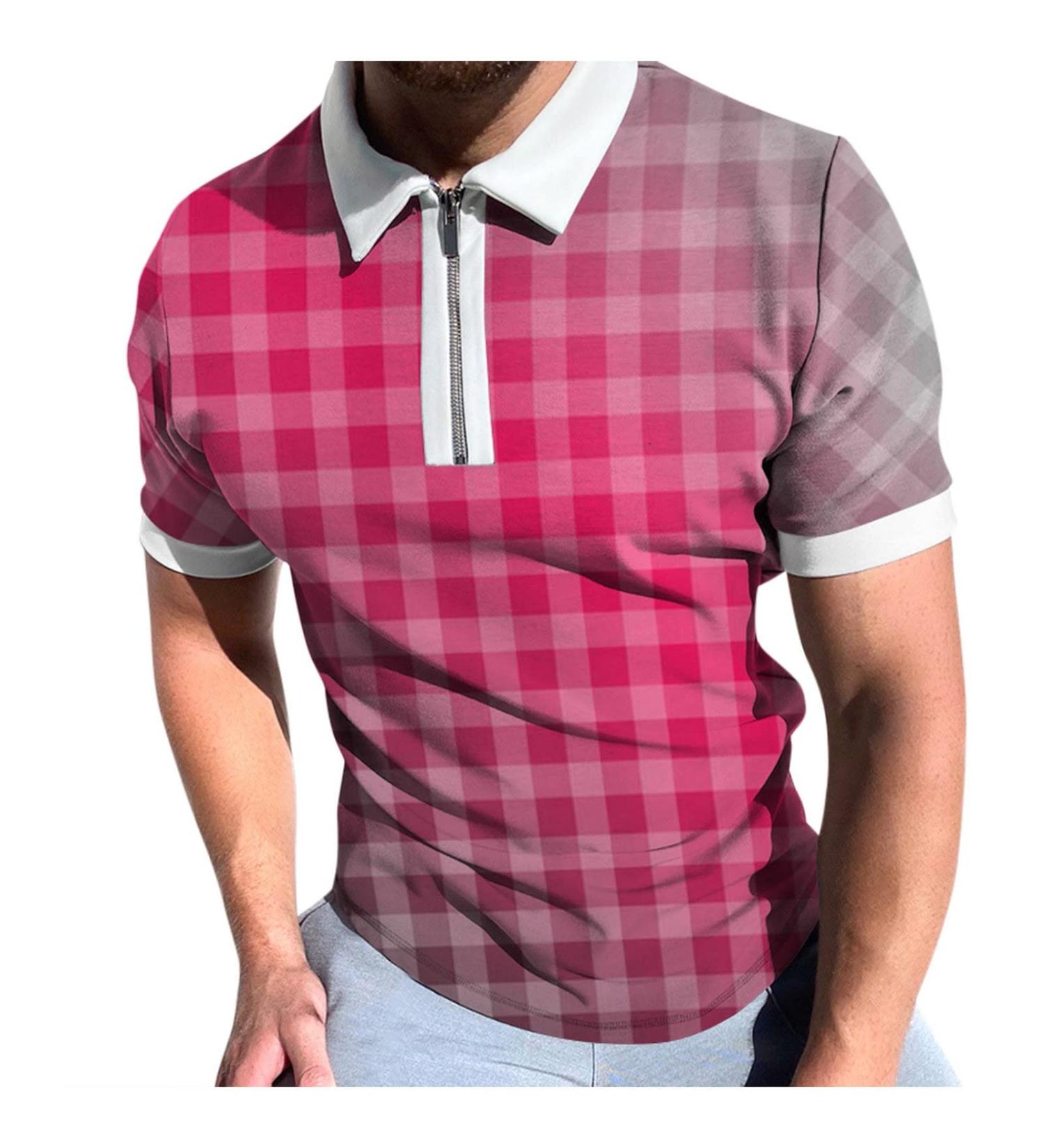 QWUVEDS Men's Spring/Summer Plaid Print Zipper Short Sleeve Sports Suit - Casual Travel Outfit in Pink 3XL - Buy Online on SooperMarket.com