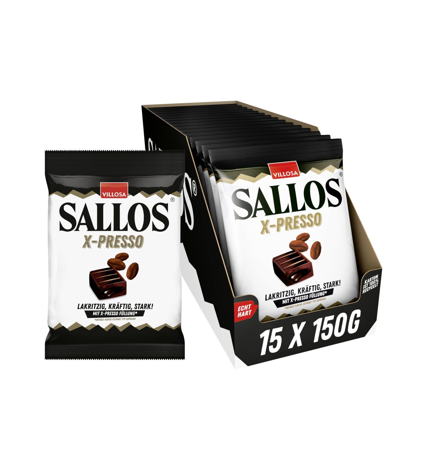 Sallos X-Presso Storage Pack - Licorice Candy with Coffee Extract | Vegan | Natural Licorice Juice | 15 x 135g - Shop Internationally - Buy Online on SooperMarket.com