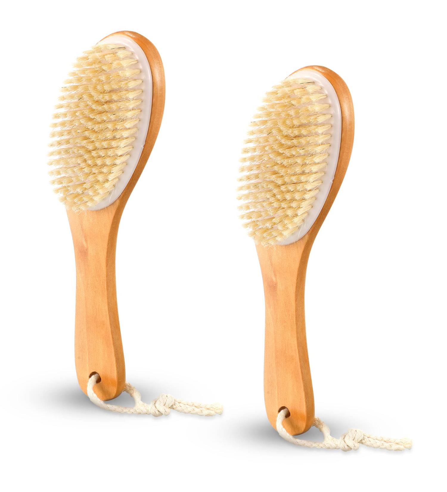 2-Piece Natural Boar Bristle Body Brush Set for Dry Skin Exfoliation - Buy Online on SooperMarket.com