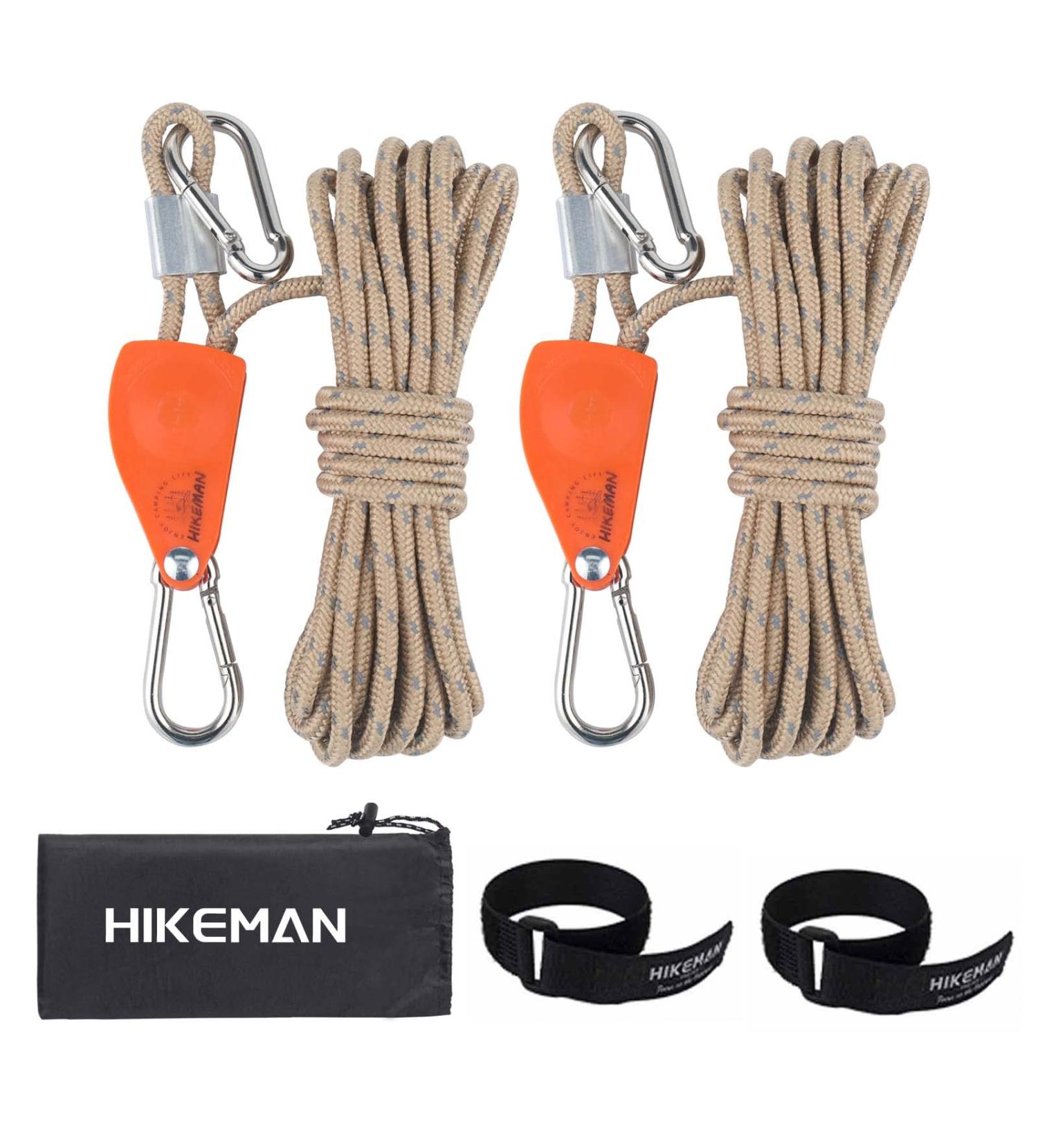Hikeman Camping Rope with Ratchet Pulley | Adjustable Guy Lines for Tent, Canopy, Kayak & Grow Light | Khaki - Buy Online on SooperMarket.com