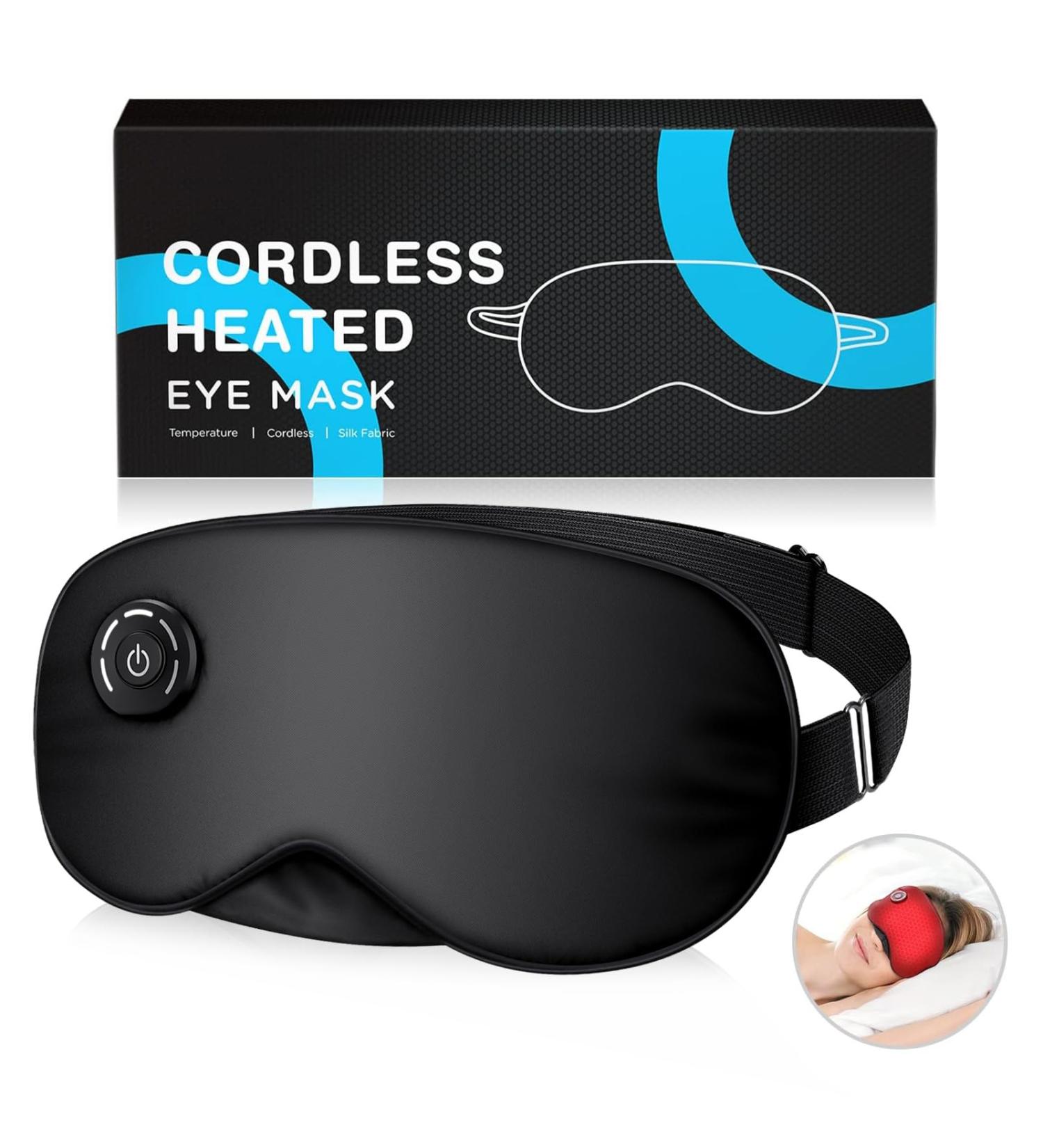Heated Eye Mask for Dry Eyes - Cordless Electric USB Rechargeable Heating Pad for Stye Sinus MGD - Hot Therapy Compress for Men Women - Silk Sleep Mask - Black - Buy Online on SooperMarket.com