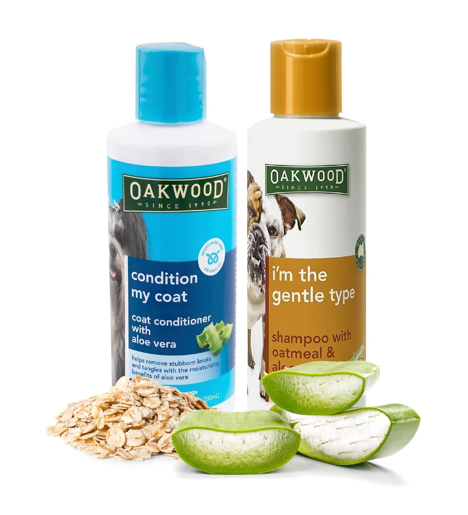 Oakwood Natural Aloe Vera Coat Conditioner & Tearless Oatmeal Shampoo for Pets - Hypoallergenic Grooming Set for Dogs & Cats - Relieves Dry Skin Itching & Detangles - Buy Online on SooperMarket.com