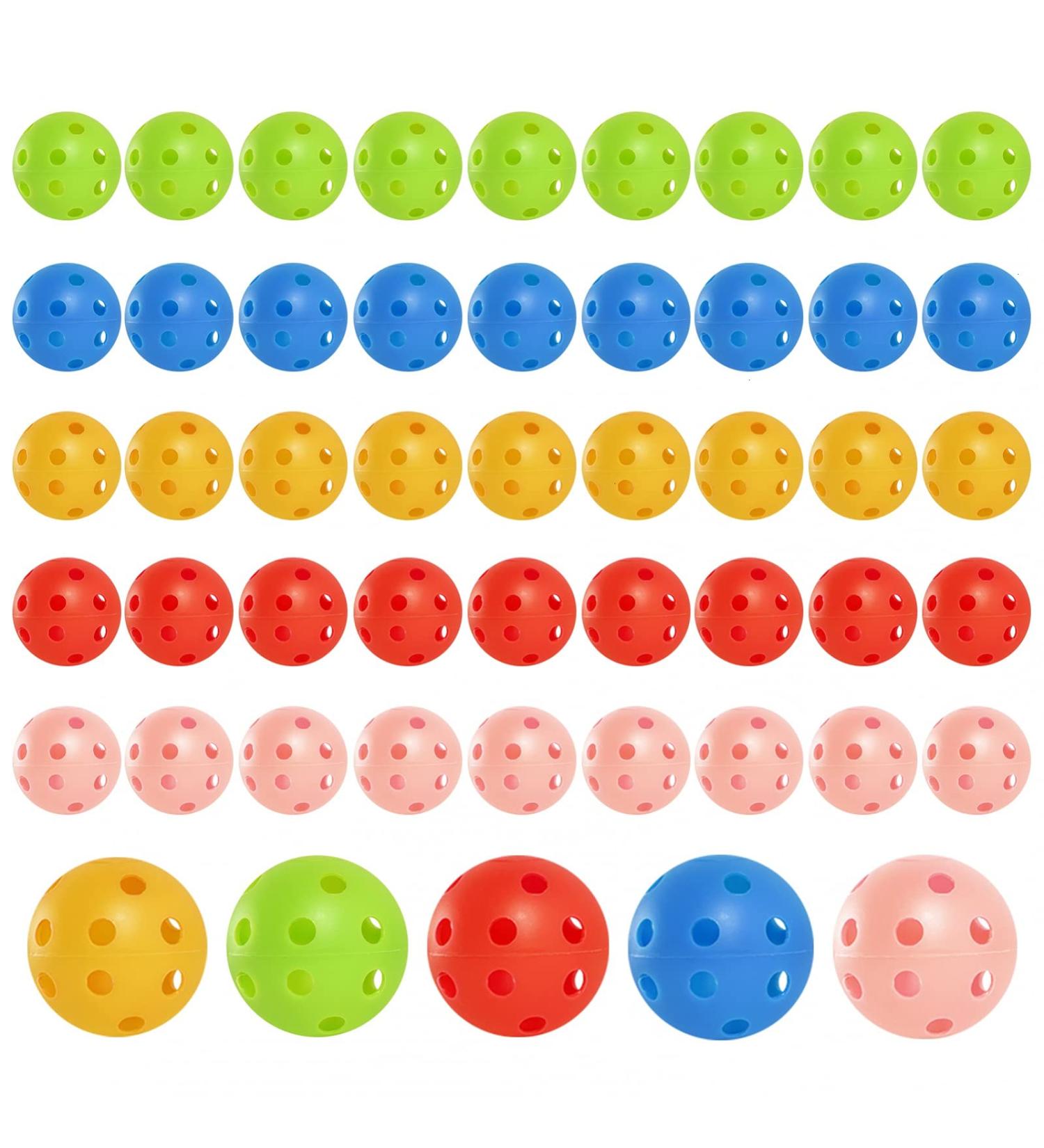 AQUEENLY 50-Pack Colored Plastic Golf Balls for Practice - Airflow Hollow Design for Swing Practice Indoors and Outdoors (5 Colors) - Buy Online on SooperMarket.com