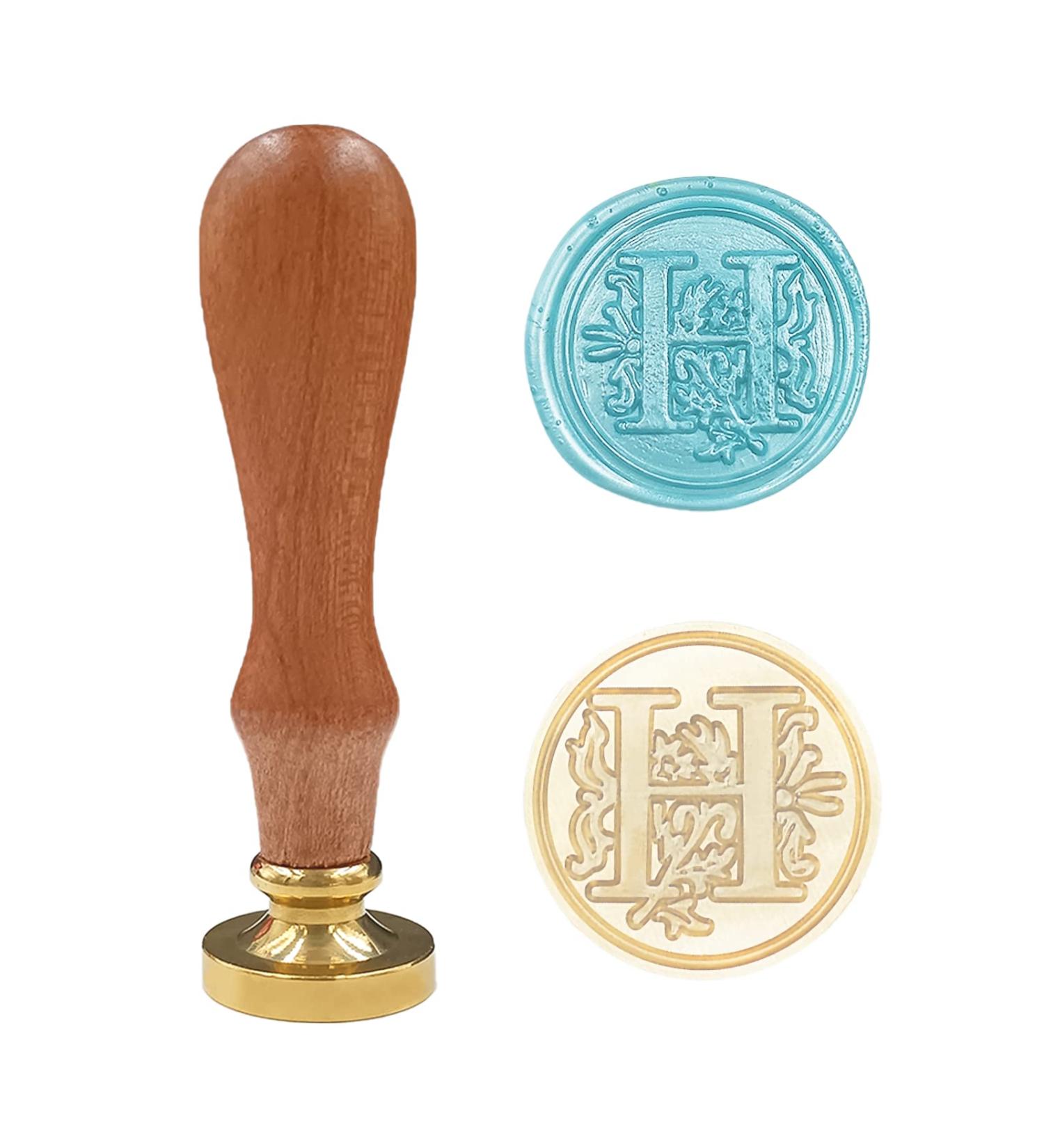 Classic Alphabet Sealing Wax Stamp - Brass Head, Wooden Handle - Letter H for Cards, Envelopes, Gifts - Buy Online on SooperMarket.com