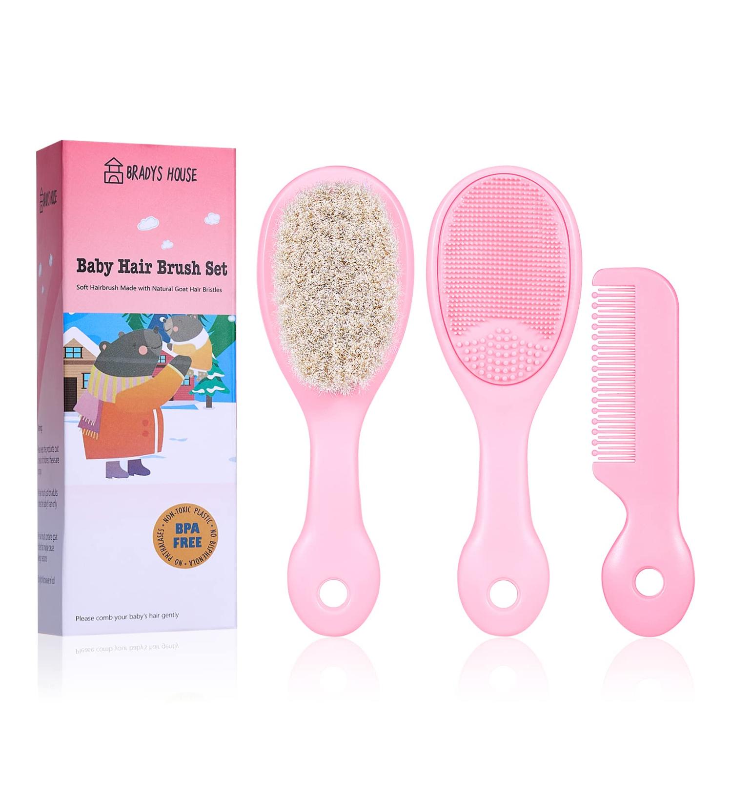 BRADYS HOUSE 3 Piece Baby Hair Brush and Comb Set - Pink for Newborns and Toddlers - Buy Online on SooperMarket.com