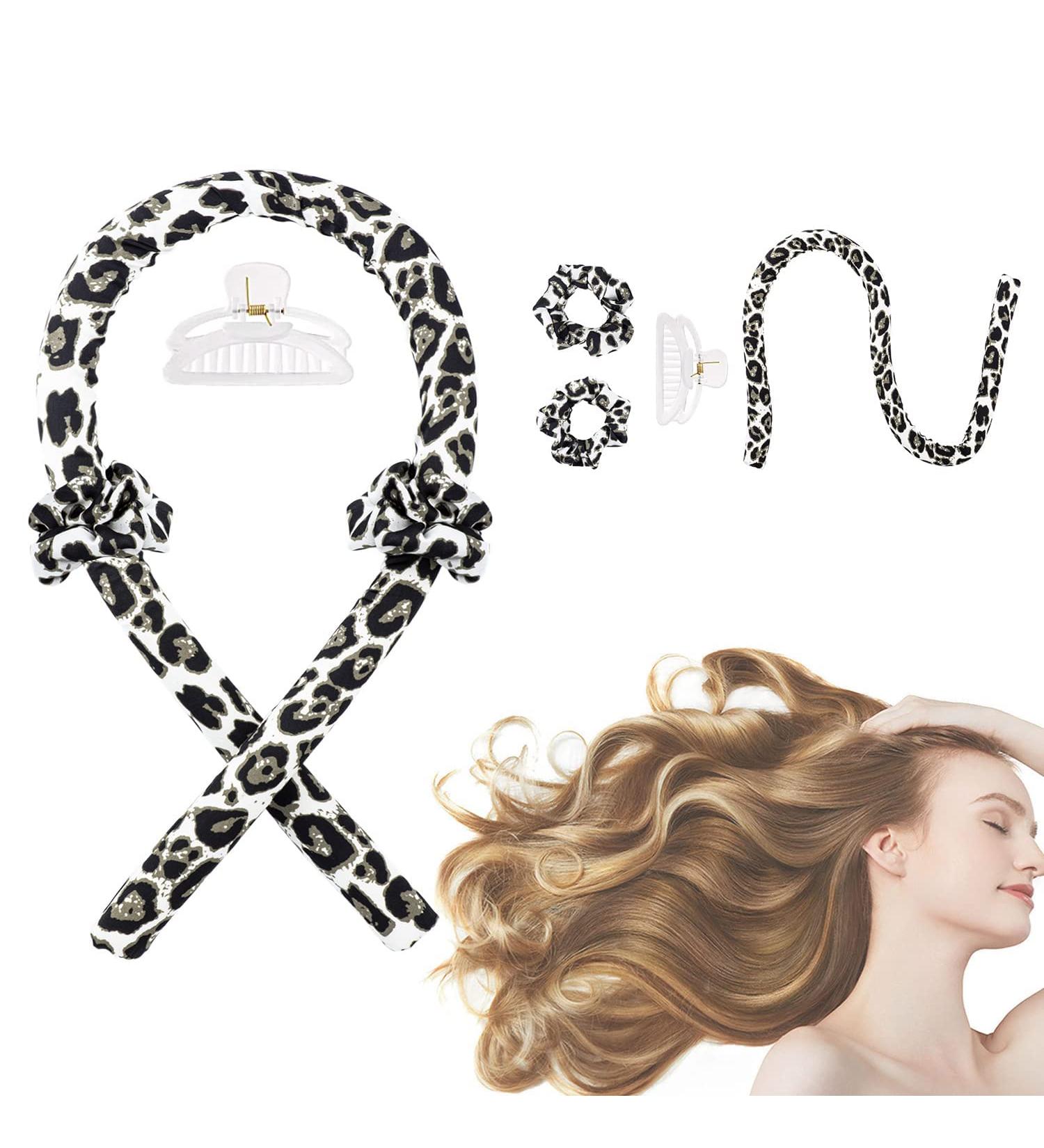 Corated Curls Headband - No Heat Curls for Long Hair | Satin DIY Hairstyling Set with Hair Ties & Clips - Black Leopard - Buy Online on SooperMarket.com
