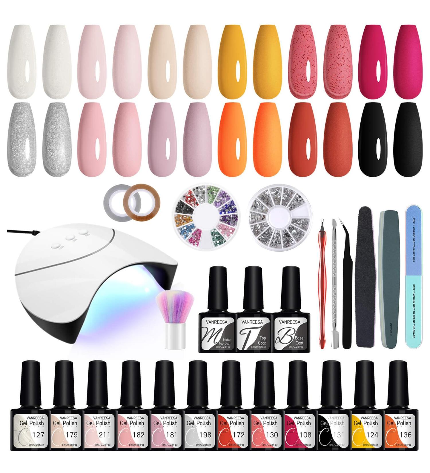 VANREESA Gel Nail Polish Kit with 36W UV Lamp - 12 Autumn Colors, Manicure Tools, Soak Off Gel, Starter Kit for Women - Aurantium, Lilac, Baby Pink - Gift for Her - Buy Online on SooperMarket.com