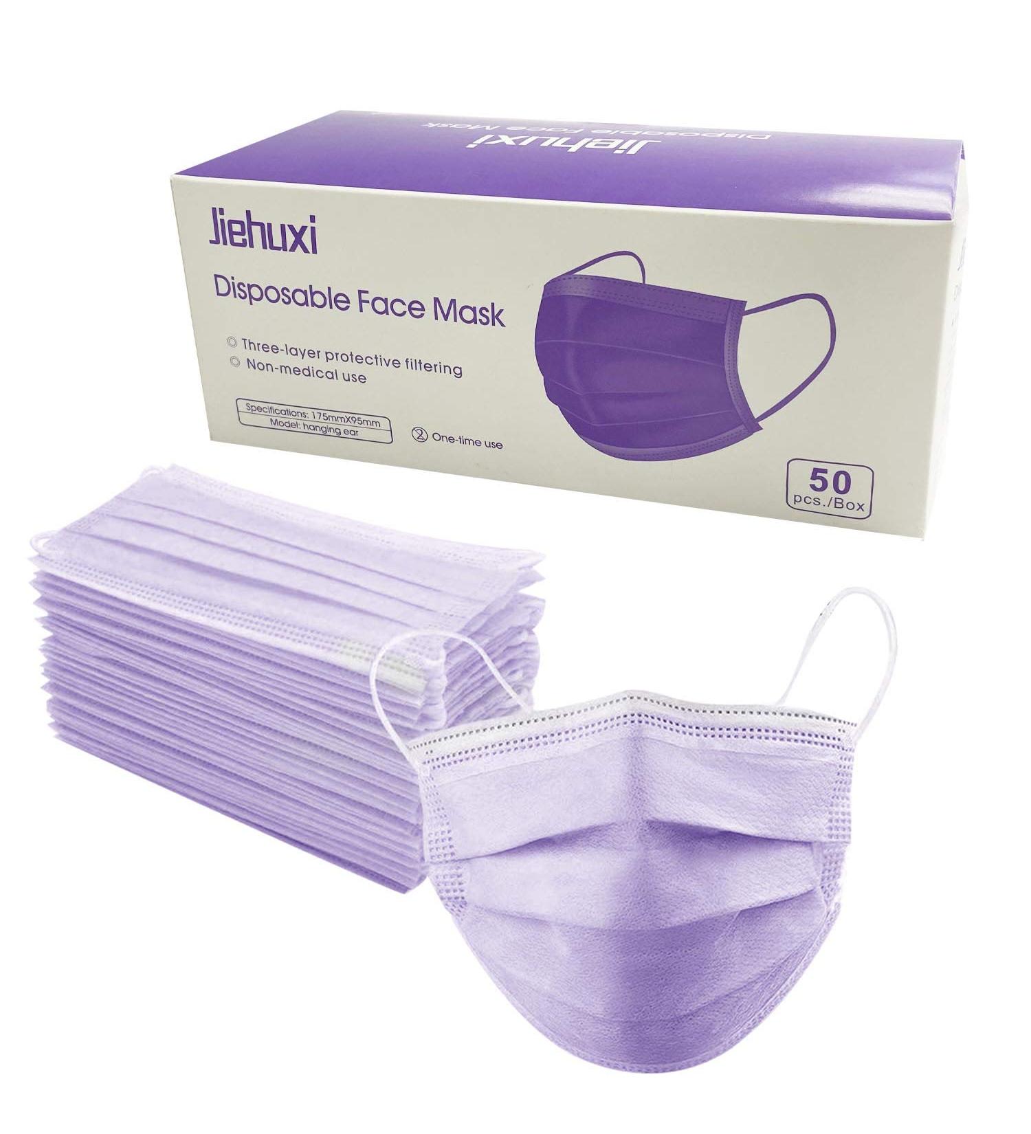 Adult Disposable Face Mask 3-Ply Mouth Cover Dust Safety Protection - Pack of 50 (Purple) - Buy Online on SooperMarket.com