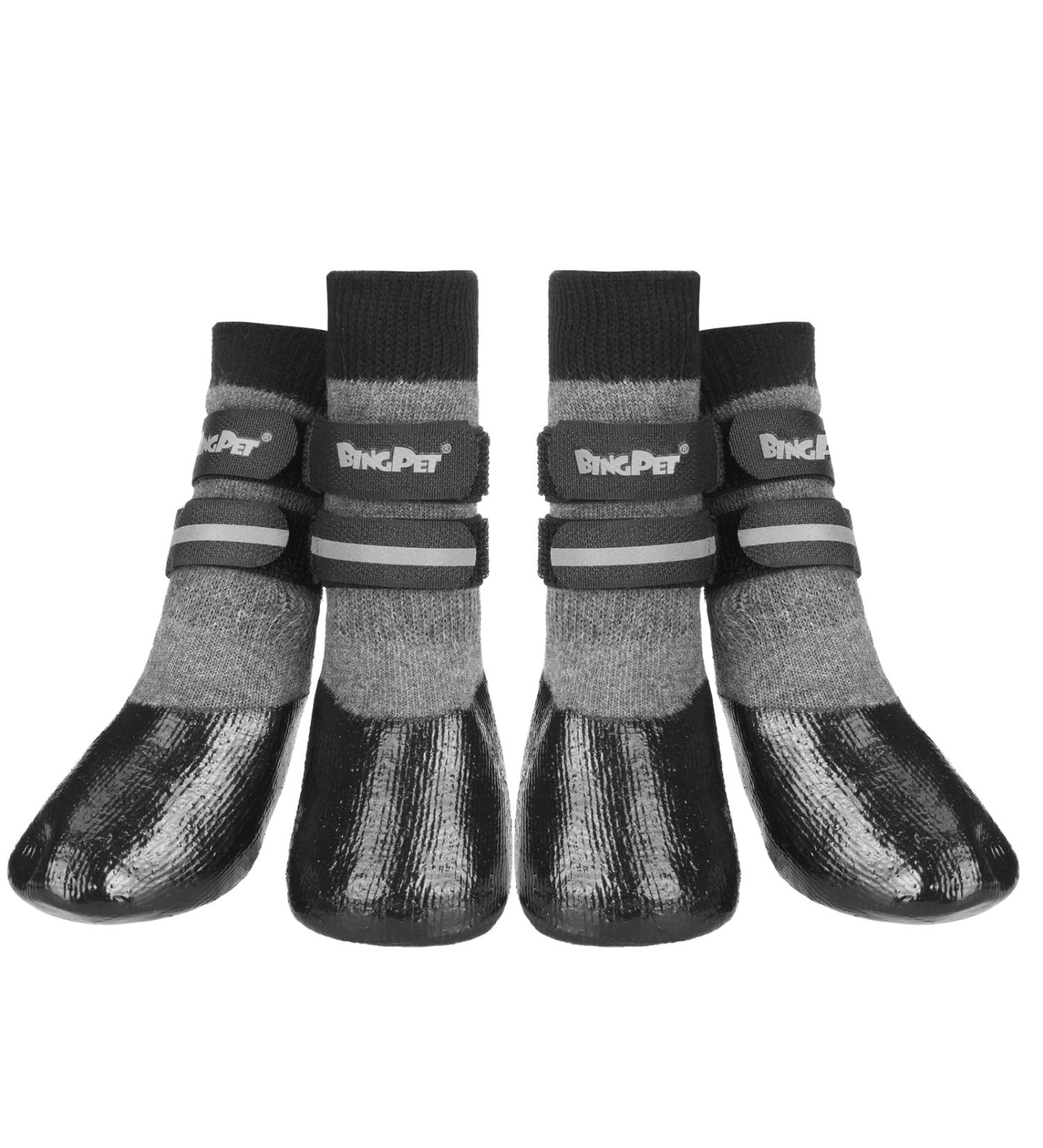 BINGPET Dog Socks - Outdoor Anti Slip Paw Protector for Hardwood Floors, Waterproof with Reflective Straps, Traction Control - Grey, Large - Buy Online on SooperMarket.com