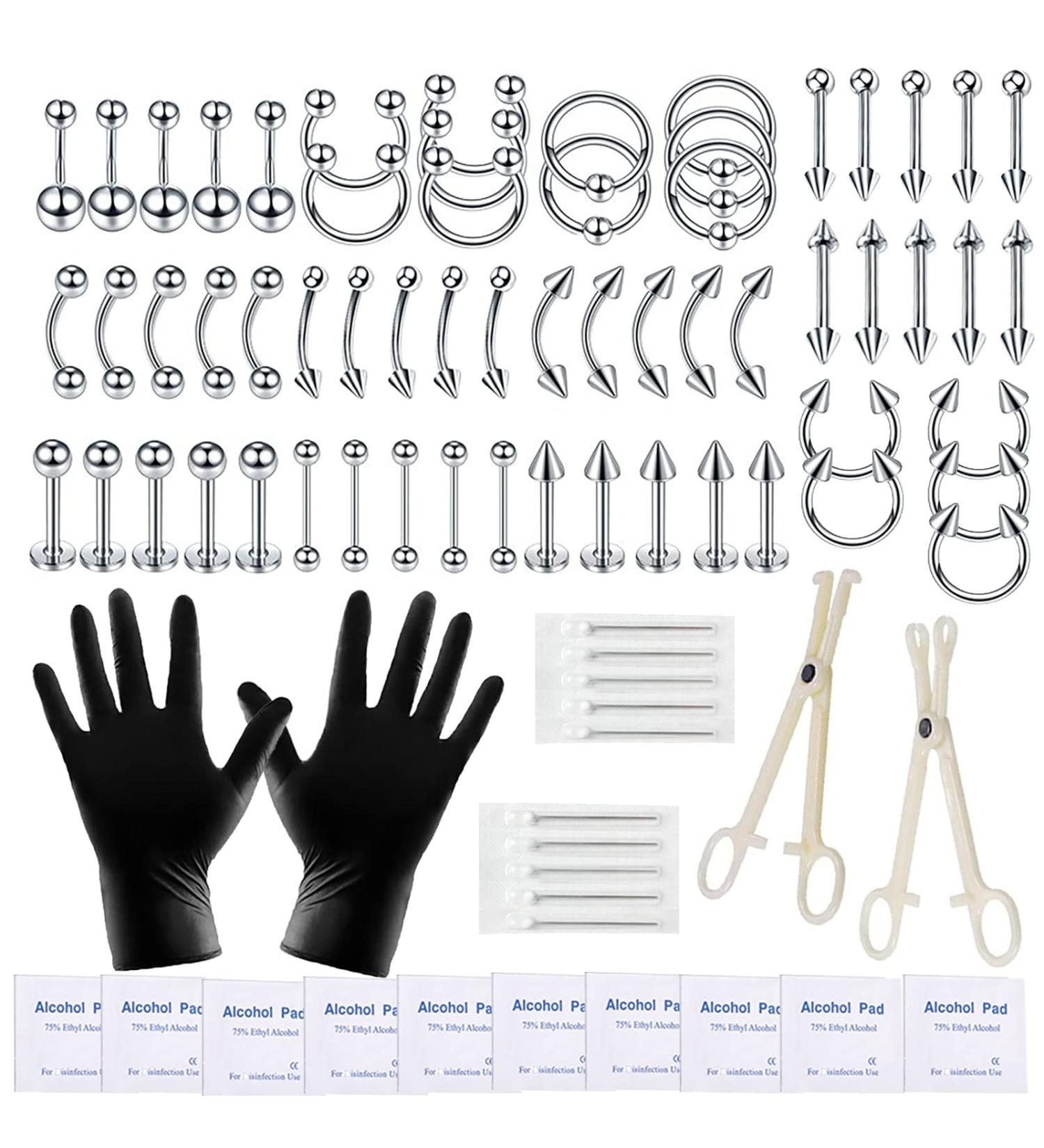 A-minusone 84PCS Body Piercing Kit | 14G 16G Tools for Nose Tongue Lip Ear | Piercing Needles Clamps 84 Piece Set - Buy Online on SooperMarket.com