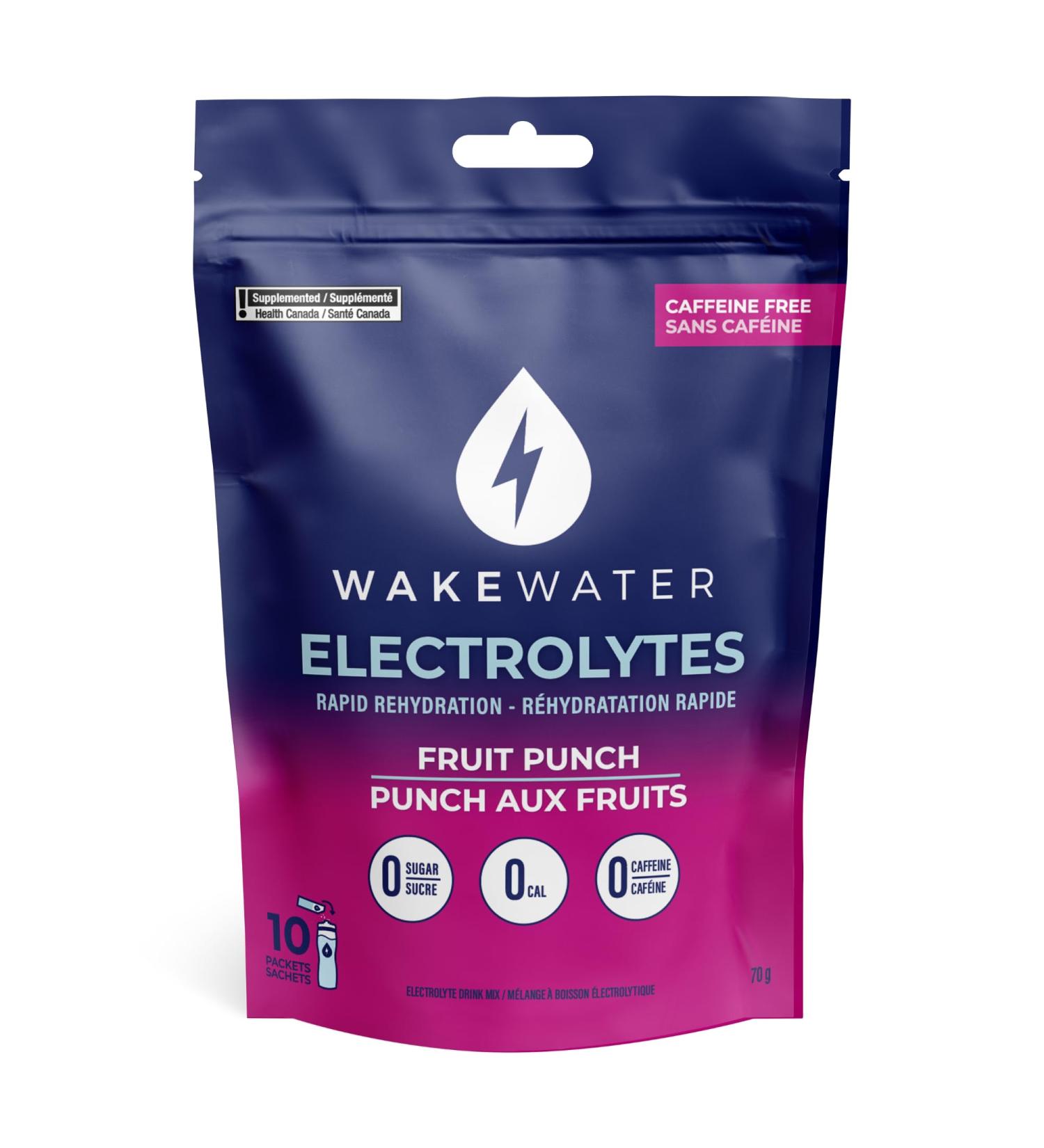 WakeWater Electrolytes Powder | Fruit Punch 10 x 7g Electrolyte Powder Packets | Rapid Rehydration | Sugar Free | No Artificial Sweetener | 0 Calories | Keto & Paleo Friendly - Buy Online on SooperMarket.com