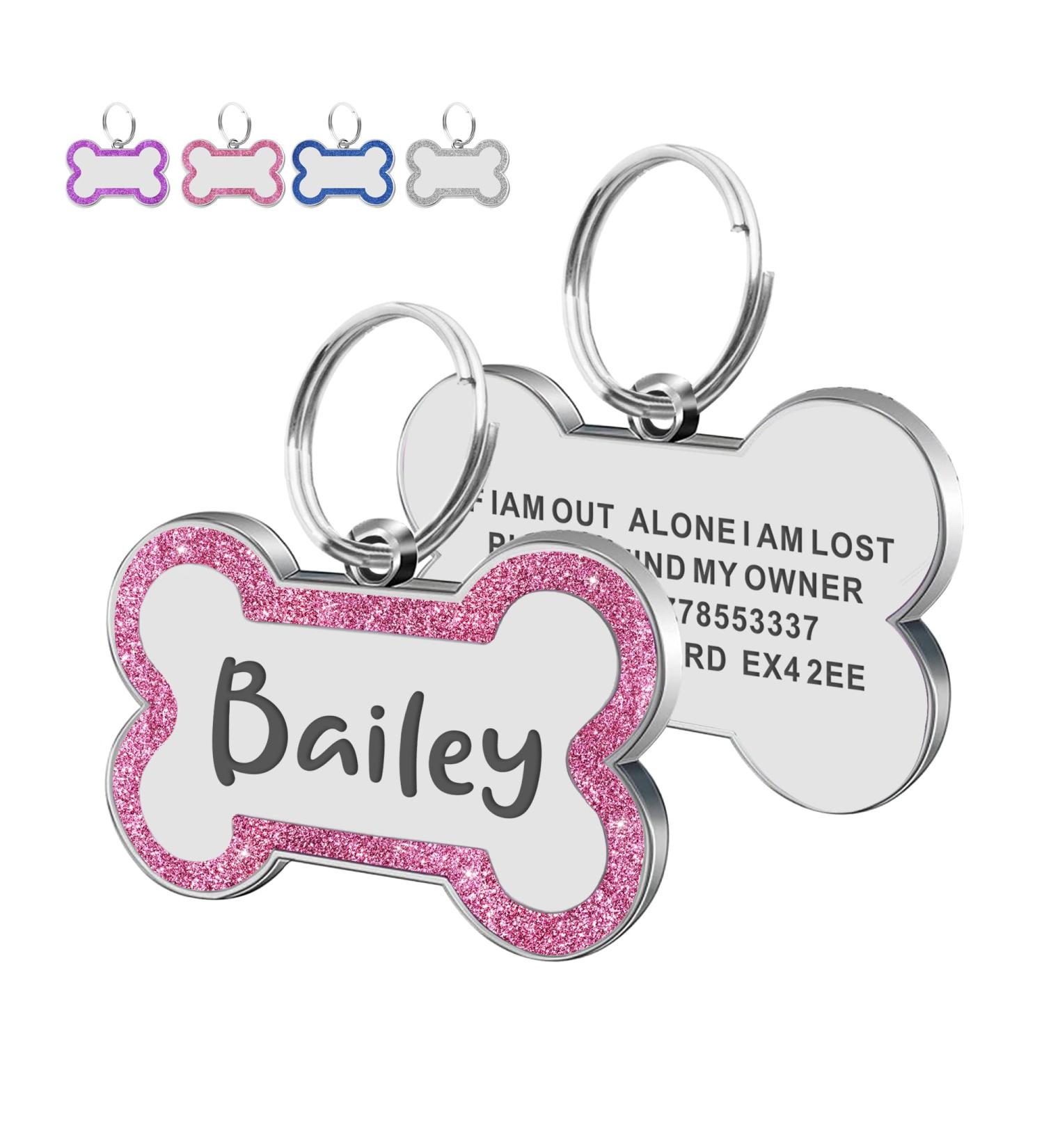 Personalised Dog Tags for Pets Engraved UK Dog Tag Glitter ID Tags for Dogs with Any Name & Text Custom Bone Stainless Steel Dog Name Tag for Pets Puppy Dog Cat Furry Friend(Pink S Bone) - Buy Online on SooperMarket.com