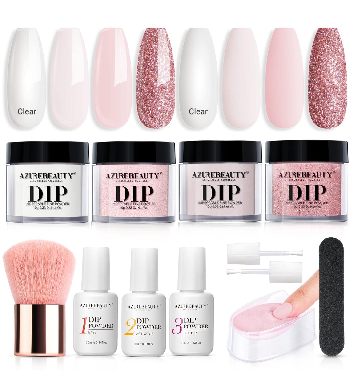 AZUREBEAUTY 12 PCS Portable Dip Powder Nail Starter Kit - Nude Pink Glitter French Nail Art Set - Buy Online on SooperMarket.com