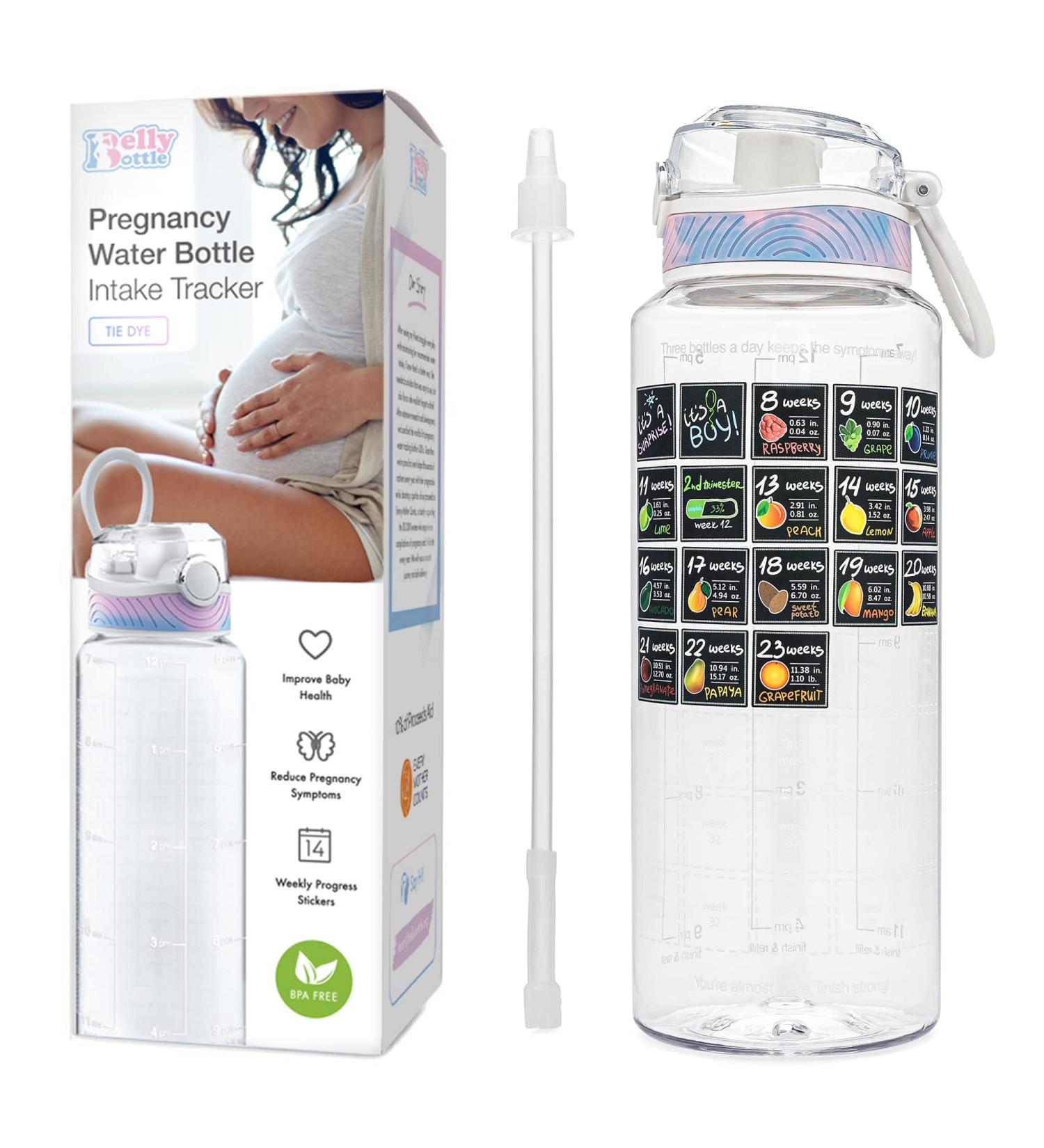 BellyBottle Pregnancy Water Bottle Tracker - BPA-Free, First Trimester Must-Have, Gifts for Women, Nausea Relief Essentials + Stickers & Straw - Buy Online on SooperMarket.com