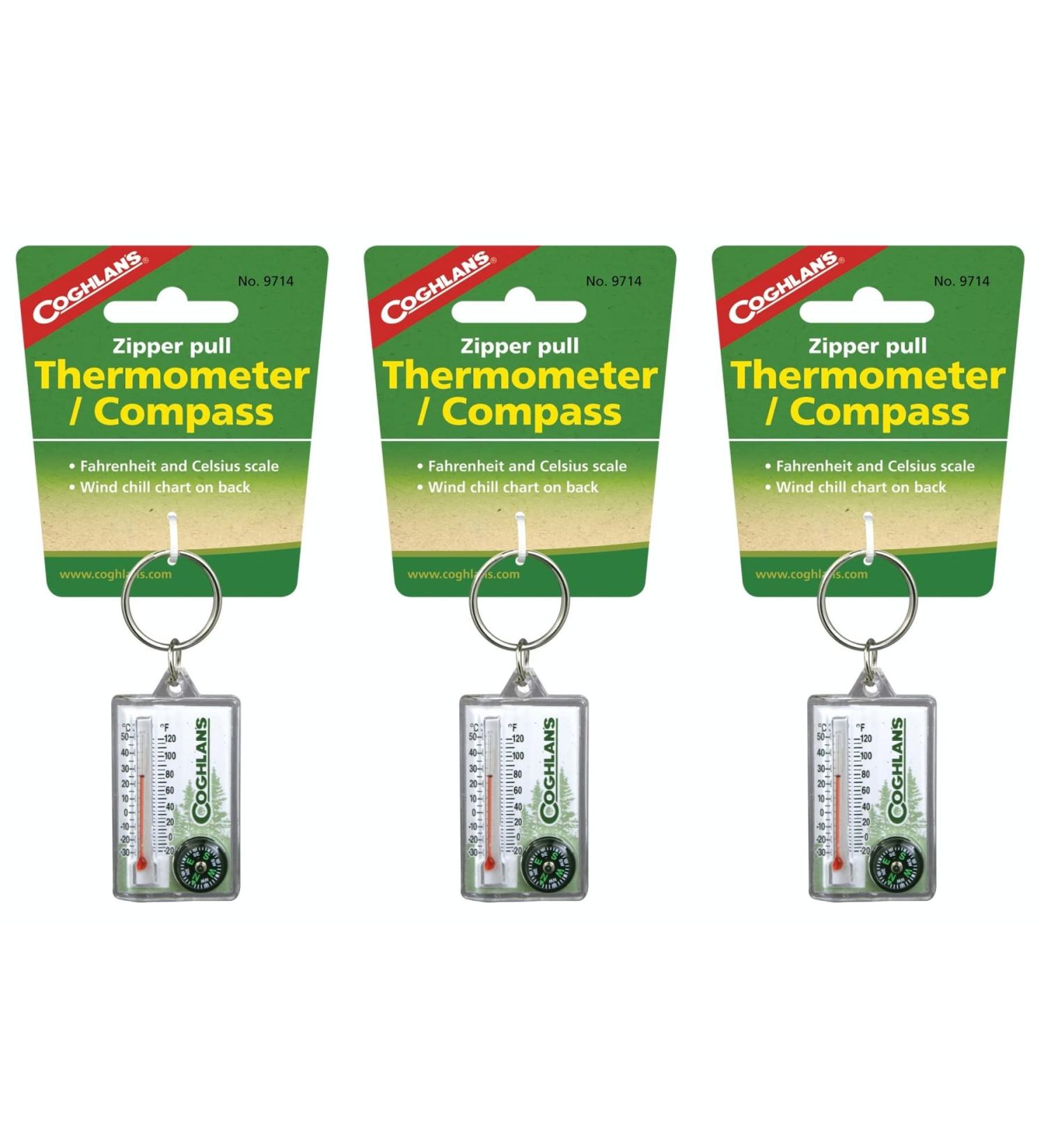 Coghlan's Zipper Pull Thermometer & Compass (3-Pack) - Accurate Weather Readings in & | Ideal for Outdoor Adventures | International Shipping Available - Buy Online on SooperMarket.com