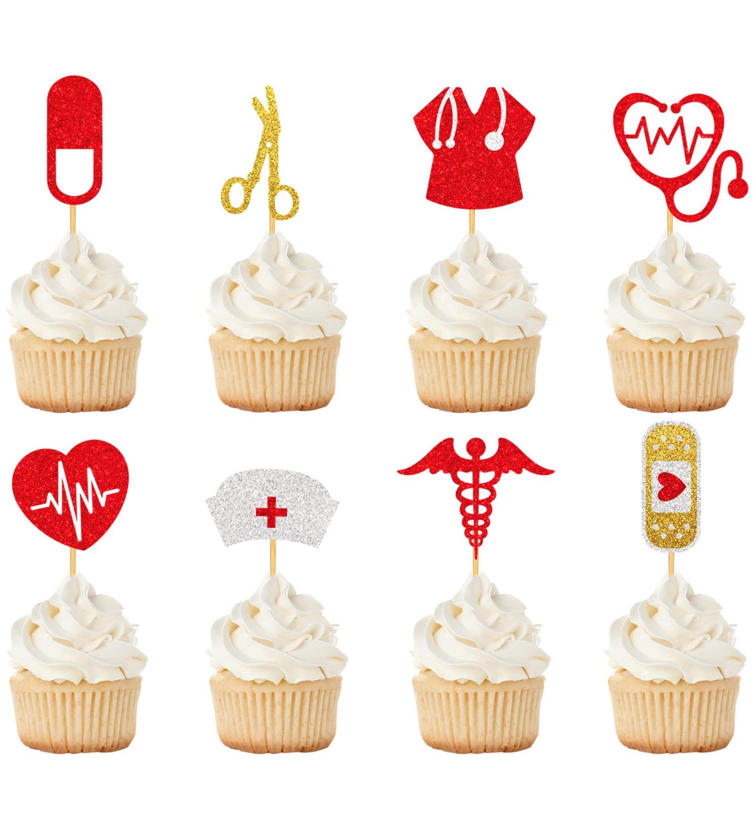 Whaline 25Pcs Nurse Theme Cupcake Toppers Glitter Stethoscope Heartbeats Cupcake Food Sticks Thank You Nurses Paper Cake Picks for Nurse Graduation Retirement Party Supplies Cake Decoration 9 Design - Buy Online on SooperMarket.com