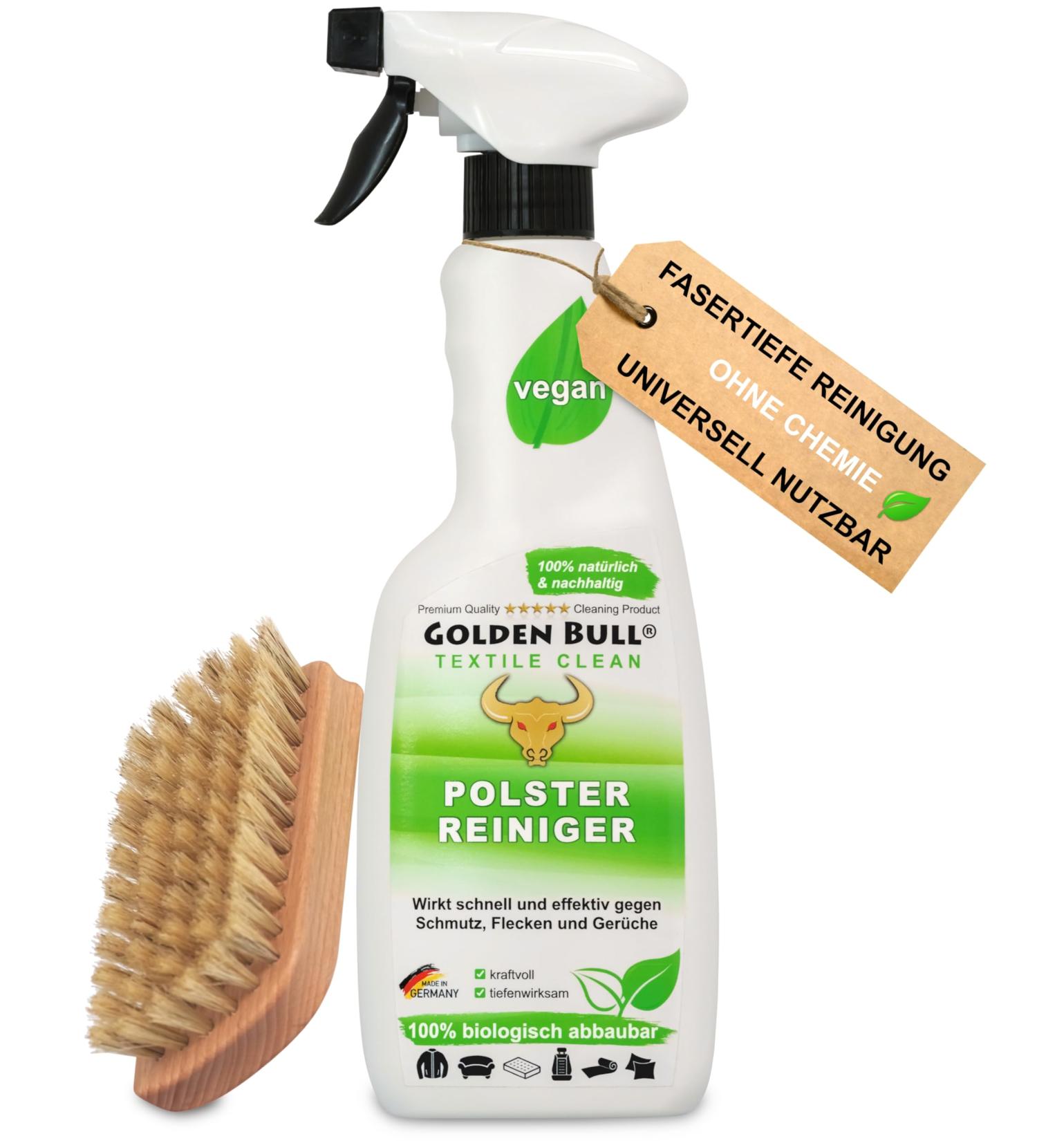 Golden Bull Upholstered Cleaner & Brush - Vegan Natural Stain Remover for Sofa & Auto (500ml) - Eco-Friendly Upholstery Care - Buy Online on SooperMarket.com