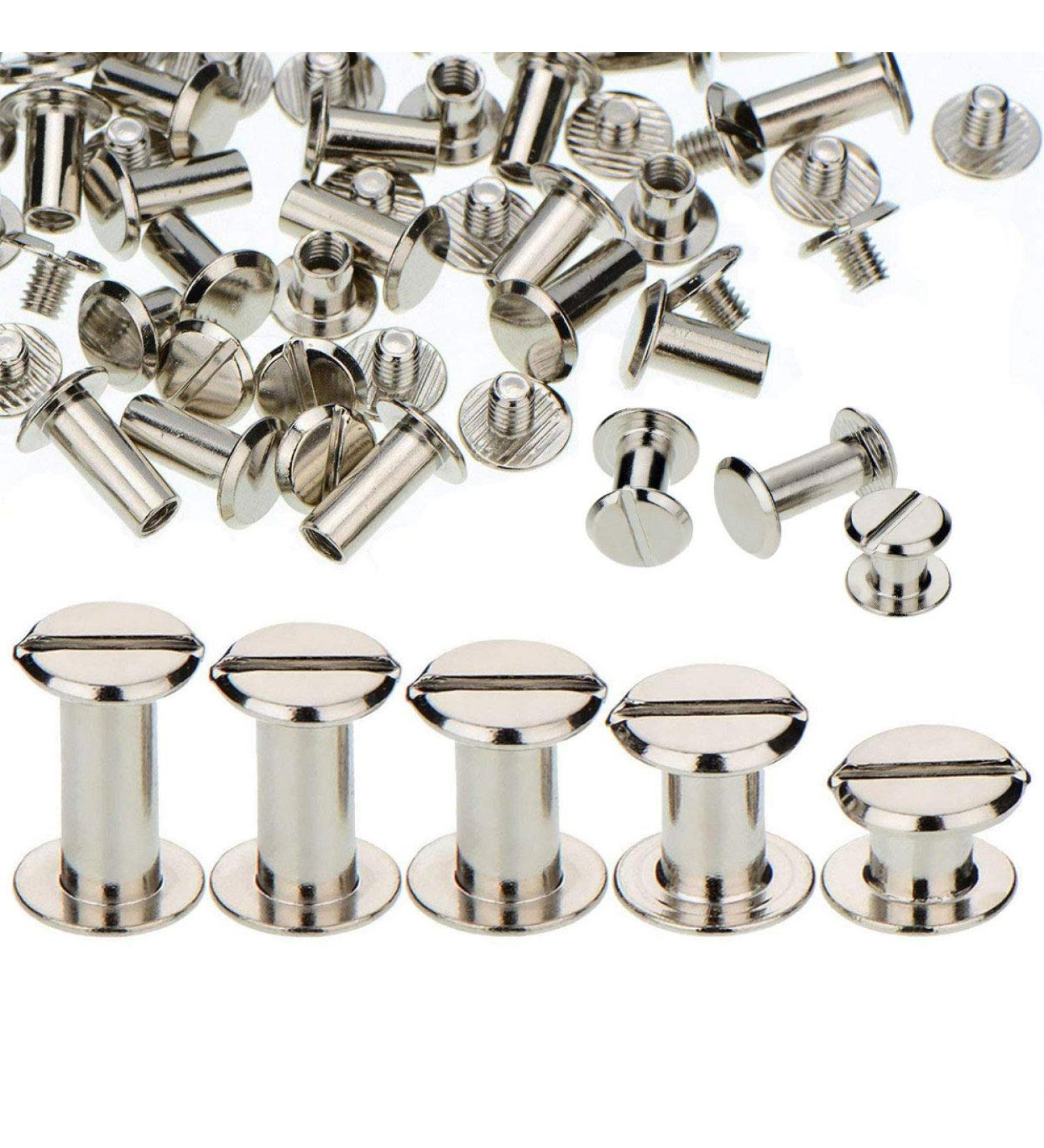 100 Sets Screw Post Metal Chicago Screws Binding Screw Leather Screw Nail Rivet Button Solid Belt Tack Screw (Silvery  1/4  3/8  1/2  9/16 11/16 Inches) - Buy Online on SooperMarket.com