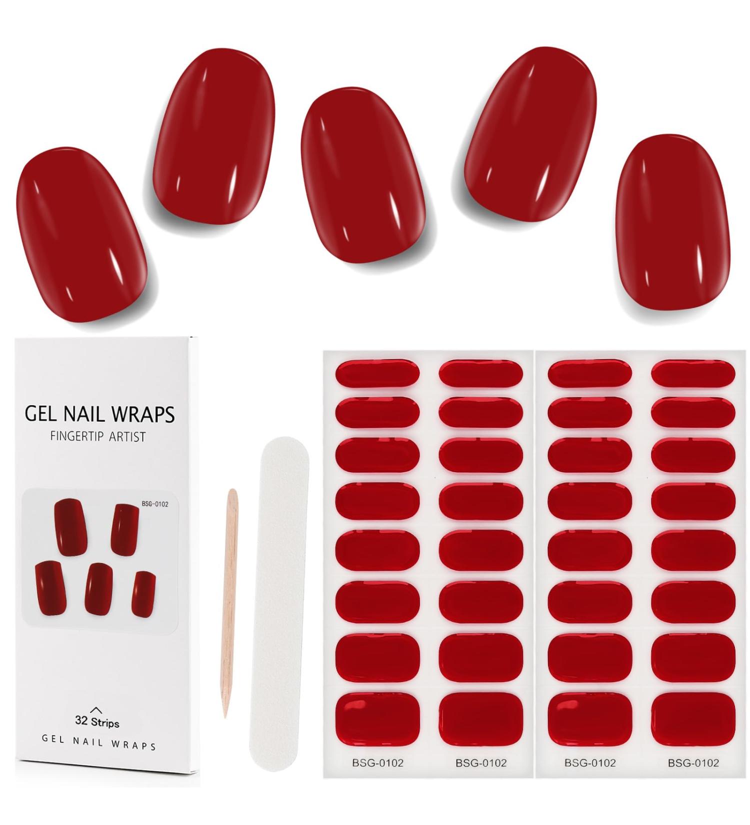 Kalolary 32PCS Red Gel Nail Polish Strips | Waterproof Adhesive Full Wrap Stickers with Nail File and Stick | UV/LED Lamp Required - Buy Online on SooperMarket.com