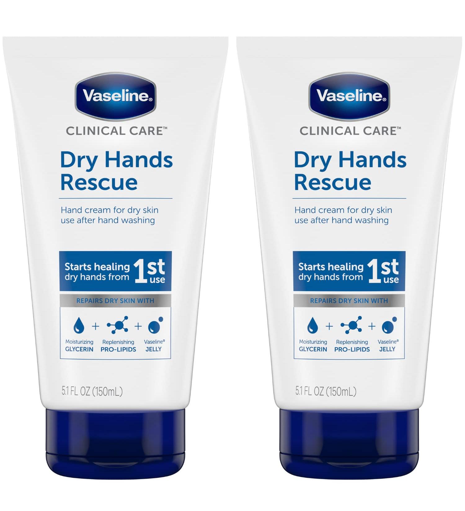 Vaseline Hand Cream Clinical Care - Fragrance-Free Dry Hands Rescue Lotion 5.1 Oz (Pack of 2) - Moisturizing Petroleum Jelly & Glycerin for Extremely Dry Skin - Buy Online on SooperMarket.com