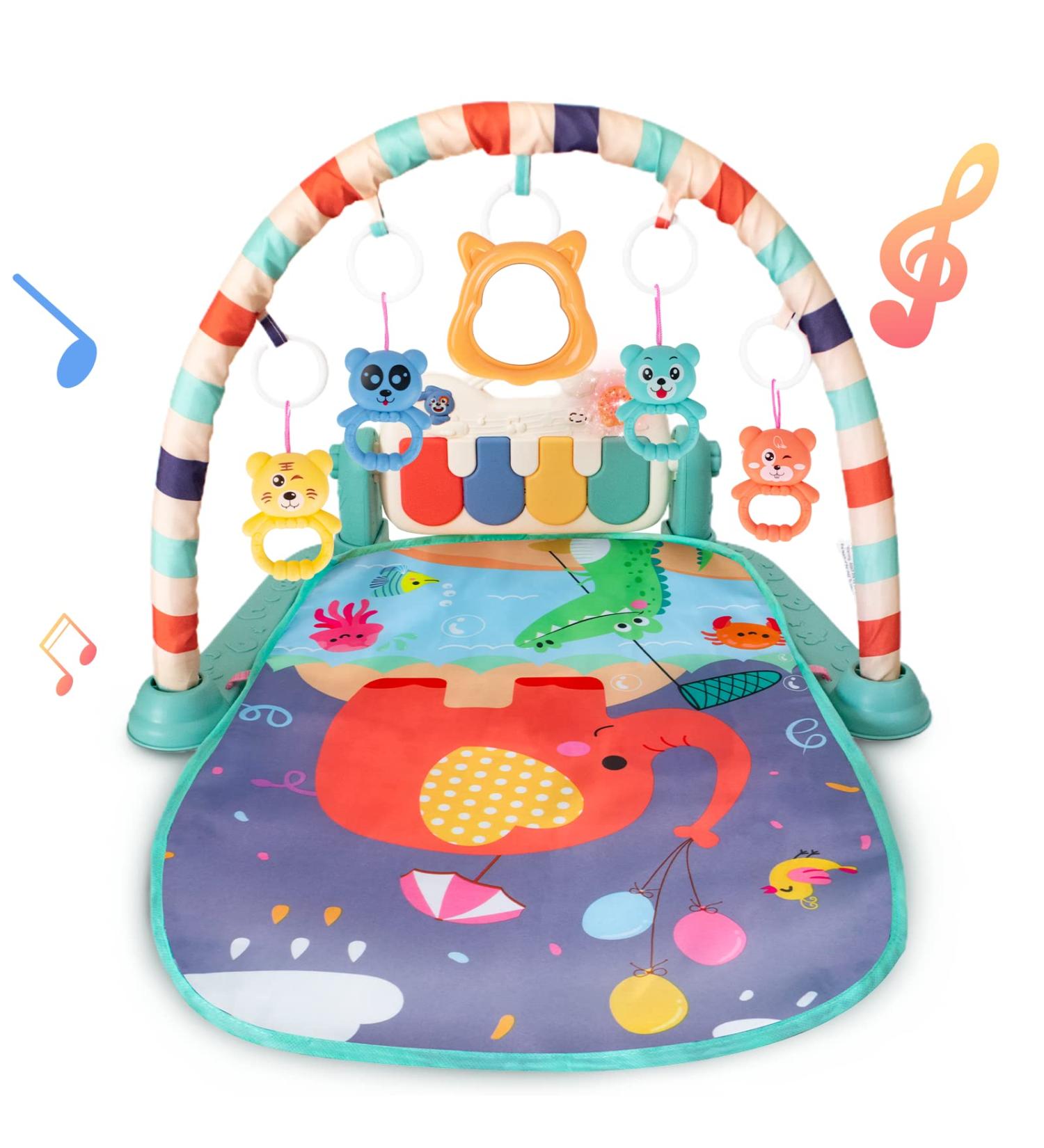 Baby Gym Play Mat with Mirror, Music, Lights - Kick & Play Piano Activity Center for 3-6-9 Month Infants in Green - Buy Online on SooperMarket.com