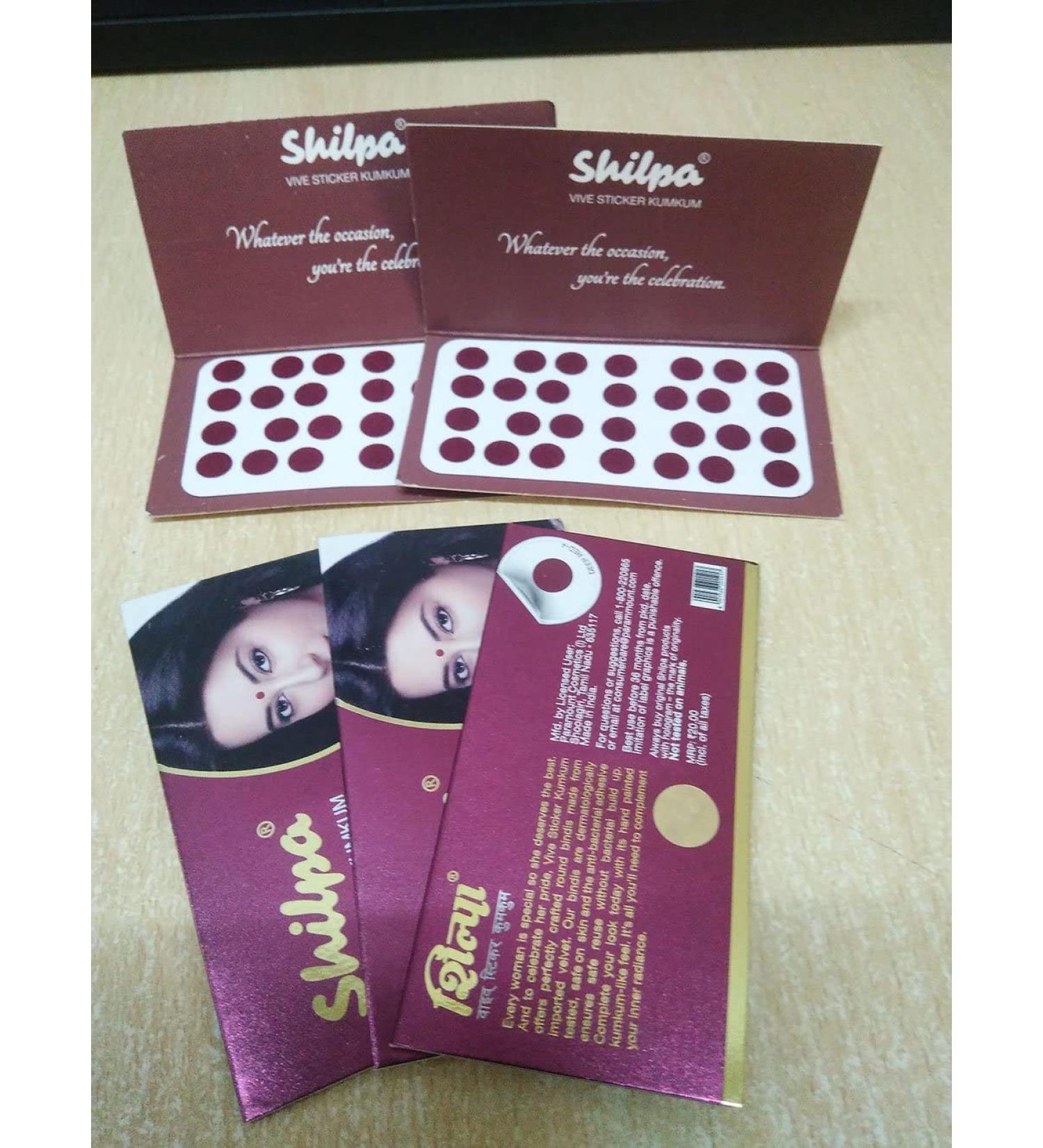 Shilpa Vive Sticker Kumkum - Deep Red Size 7 (Pack of 5) - Dermatologically Tested