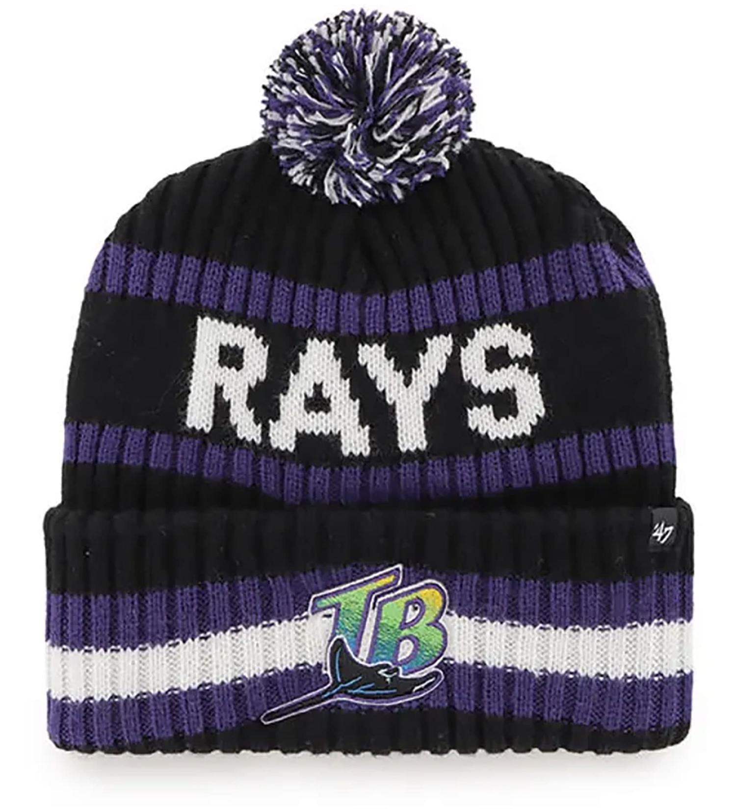 '47 Tampa Bay Rays Mens Womens Cooperstown Bering Cuff Knit Stretch Fit Black Team Color Logo Beanie