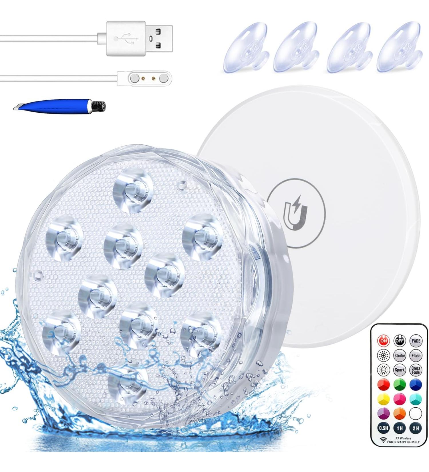 Pool Lights Shower Light Pond Lights Rechargeable Submersible LED Lights Spa Lights for Hot Tub LED Pool Light for Above Ground Pool Decorations Outdoor Waterproof 1 Pack 3.3'' - Buy Online on SooperMarket.com