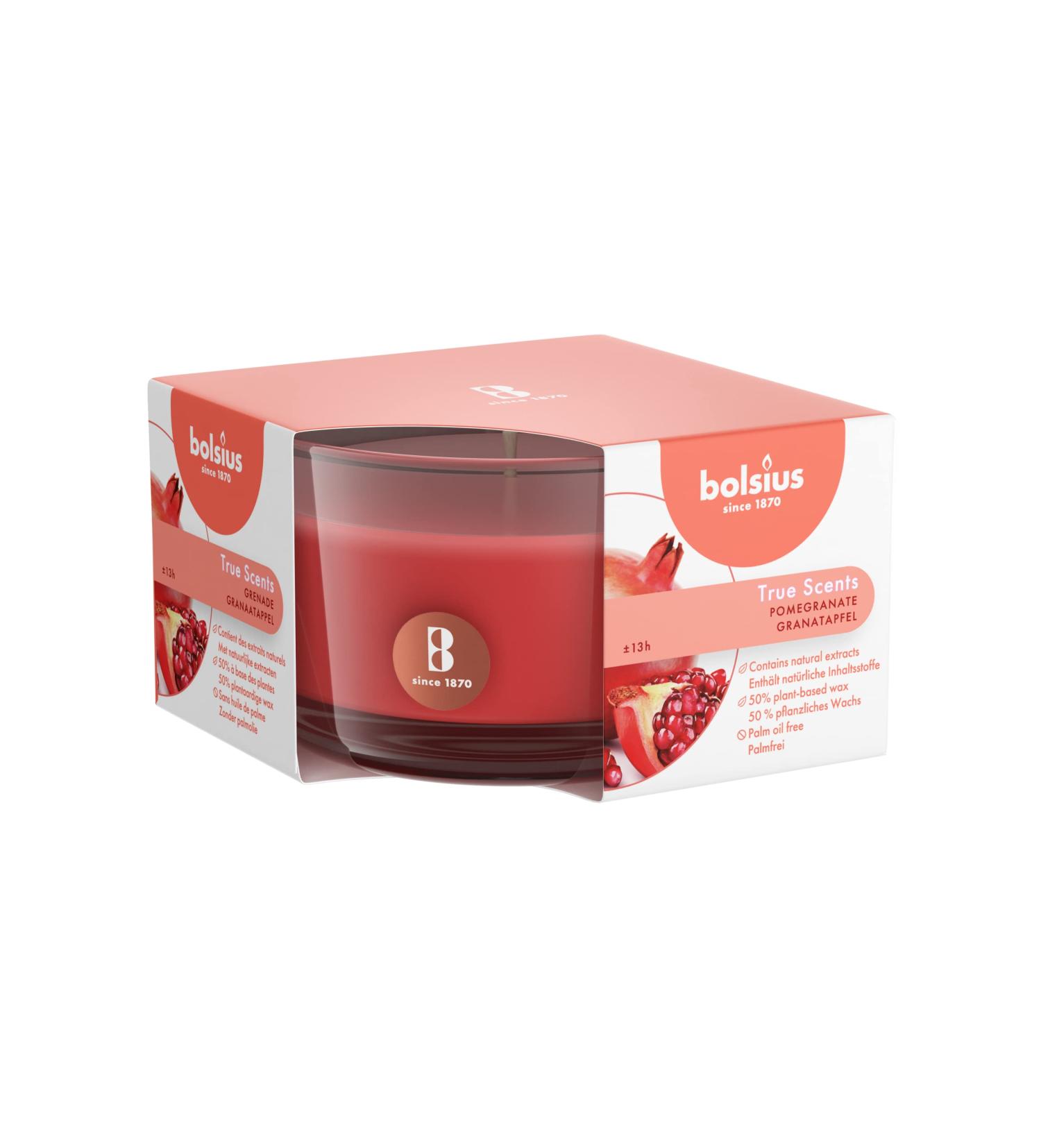 Bolsius Moods Scented Candle - Pomegranate Glass Red Small | Real Scents & Cotton Wick | International Shipping - Buy Online on SooperMarket.com