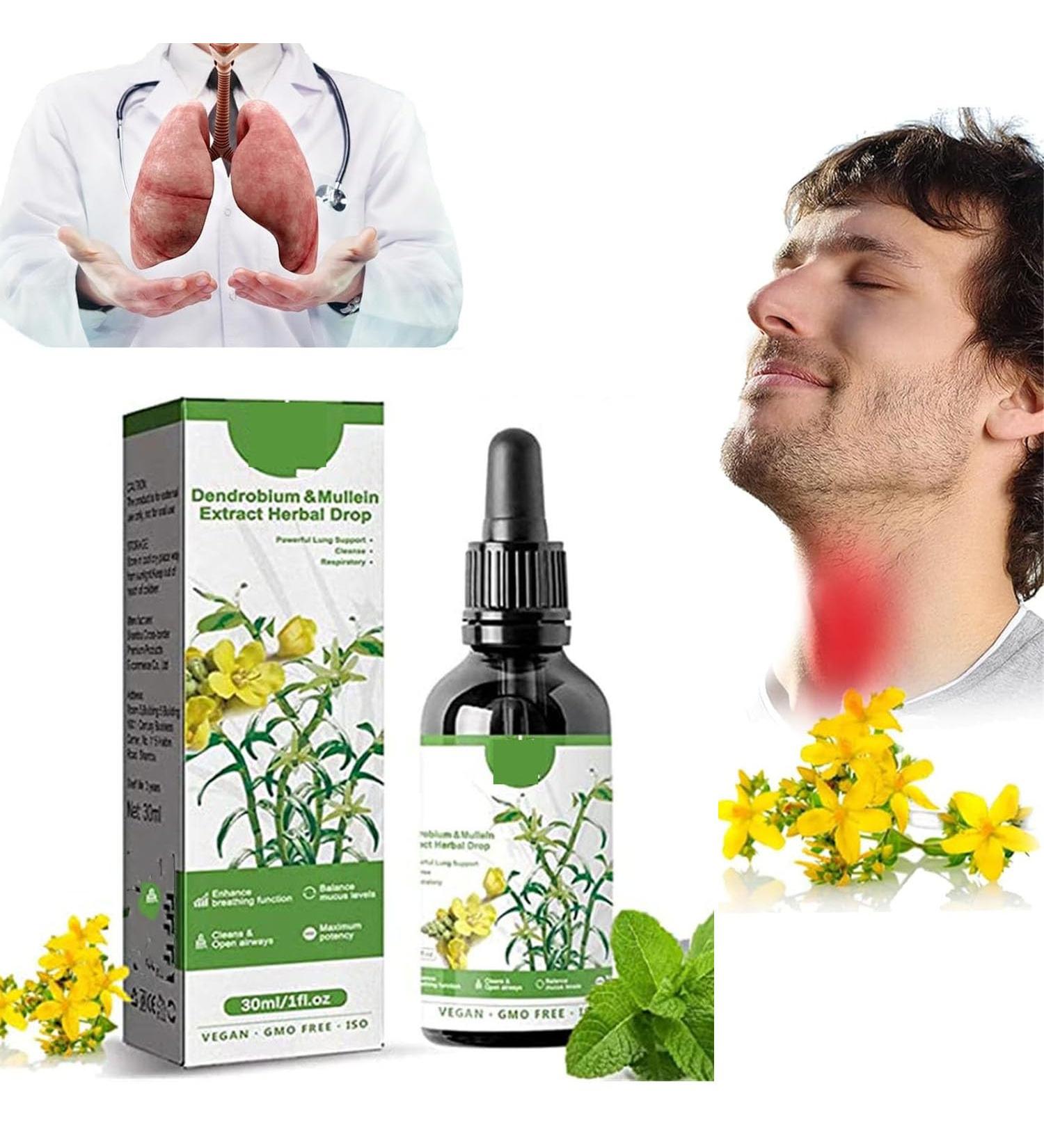 Clearbreath Dendrobium & Mullein Extract Drop Herbal Lung Health Essence Clear Breath Mullein Leaf Exact Drops Dendrobium & Mullein Extract Herbal Drops Powerful Lung Support (1 Pcs) - Buy Online on SooperMarket.com