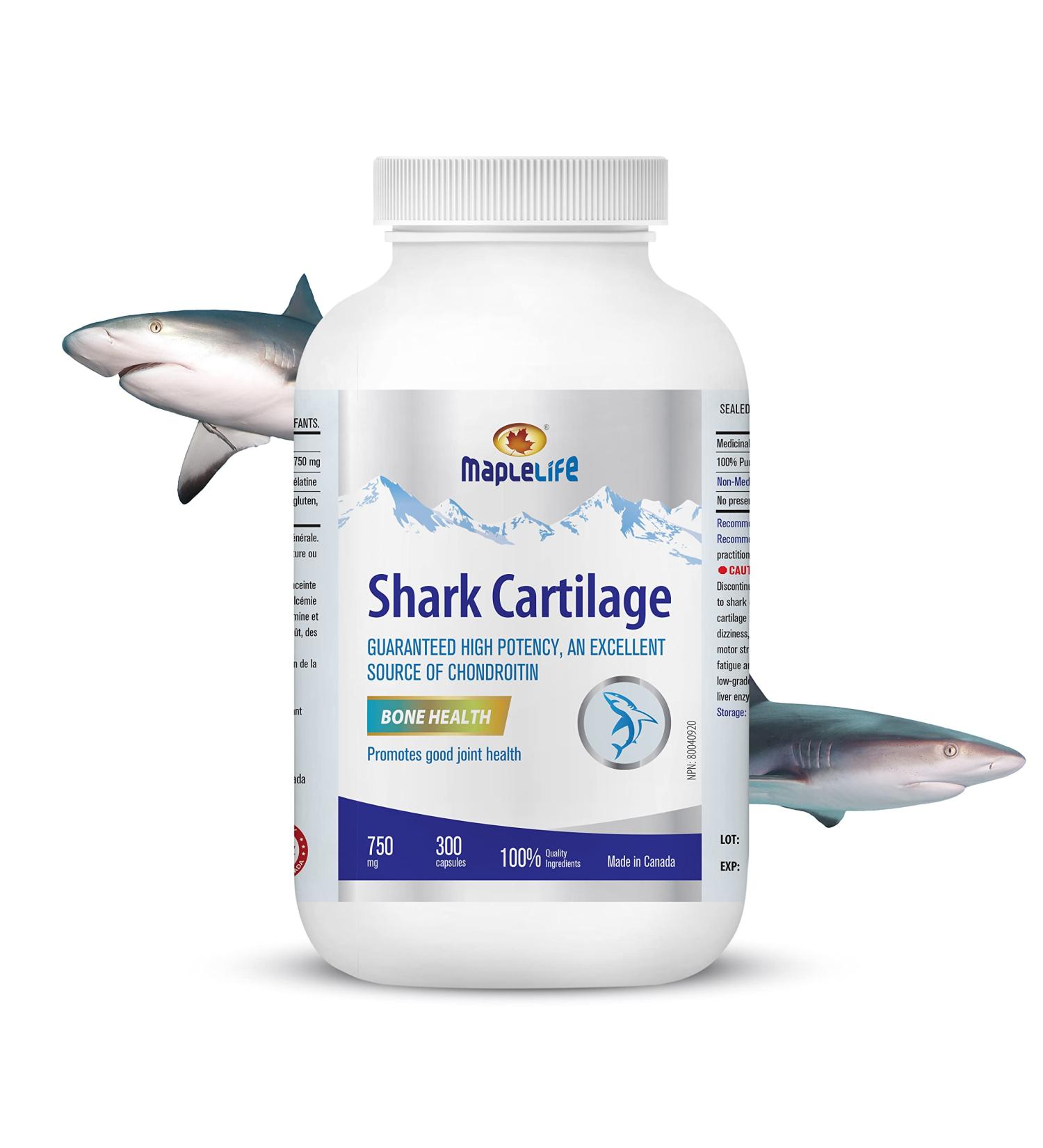 MapleLife Nutrition - Shark Cartilage 750mg - Excellent Source of Chondroitin - High Potency Pure Ingredients Calcium Carbohydrates Maintain Bone Health Reduce Joint Pain Anti-Inflammation Reduce Swelling & Redness of Joints Free of Artificial Ingredients - Buy Online on SooperMarket.com