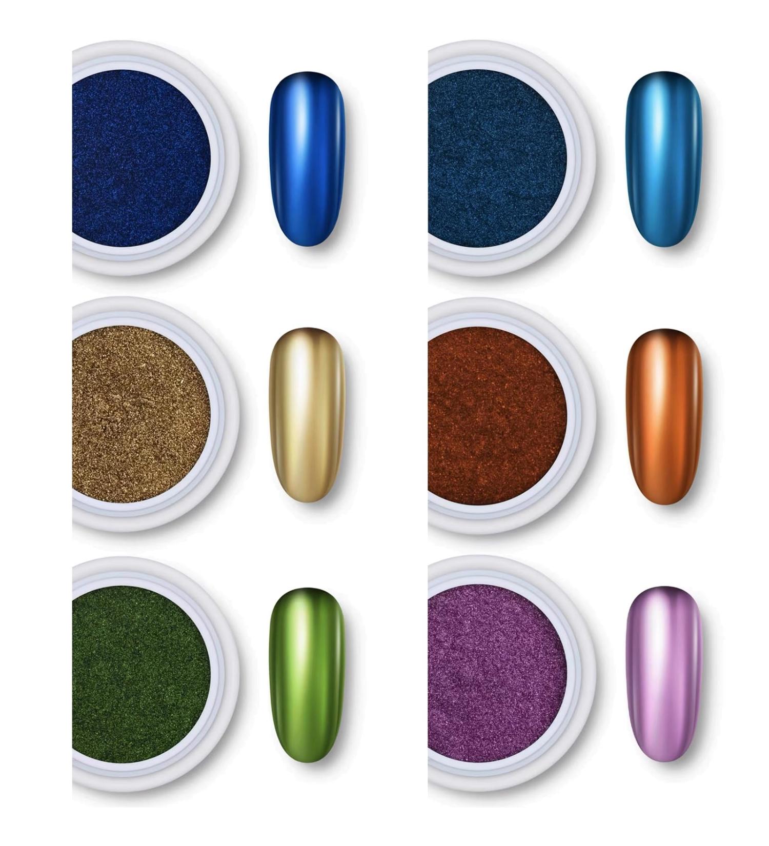 Chrome Nail Powder - 6 Box Colorful Nail Powder - Metallic Nail Art Pigment Powder Set - Mirror Effect Nail Chrome Powders for Nail Art Design Decoration - Buy Online on SooperMarket.com